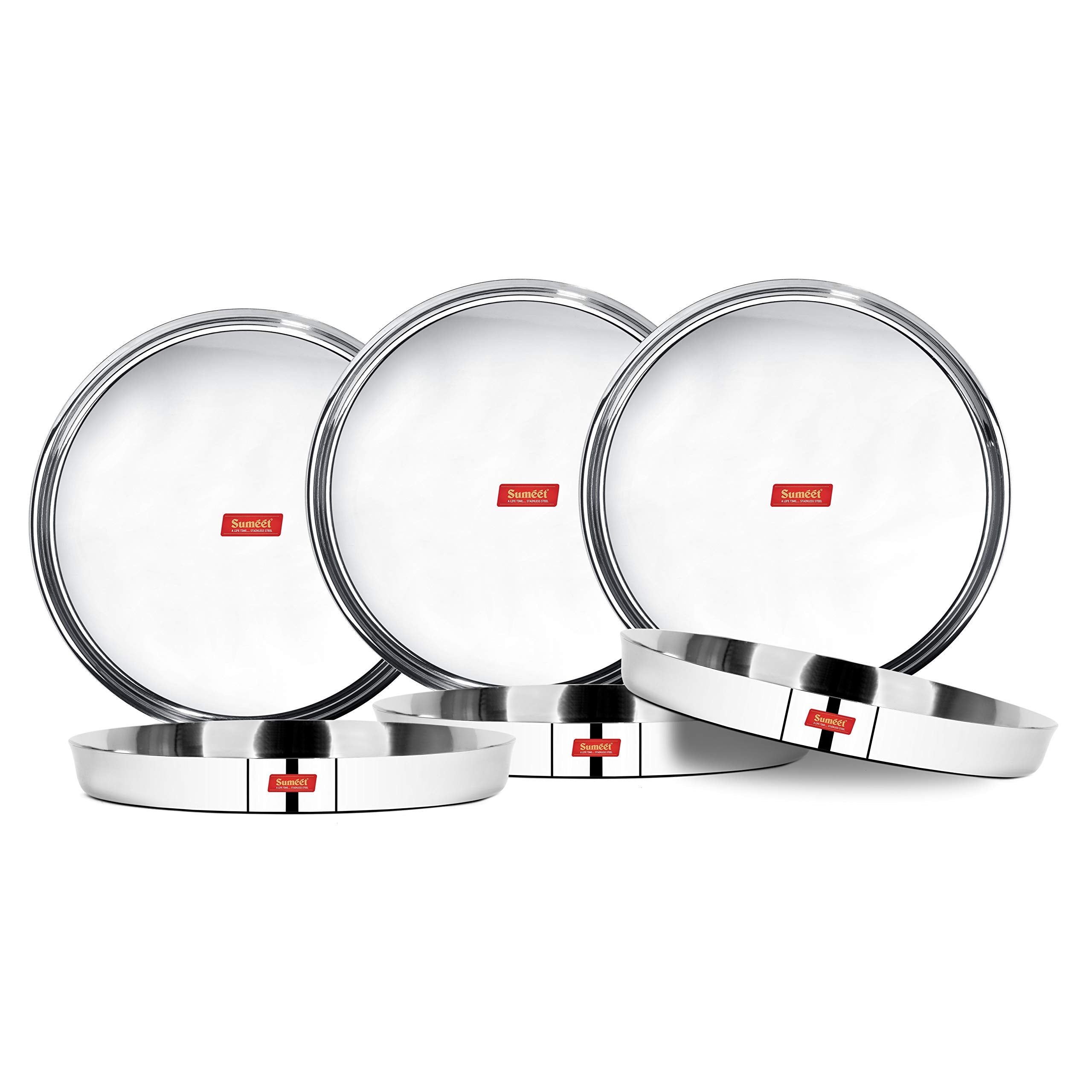 Sumeet 22 Gauge Stainless Steel Traditional Dinner Plate/Thali 25.8Cm (1.5Ltr)  Set of 6pc