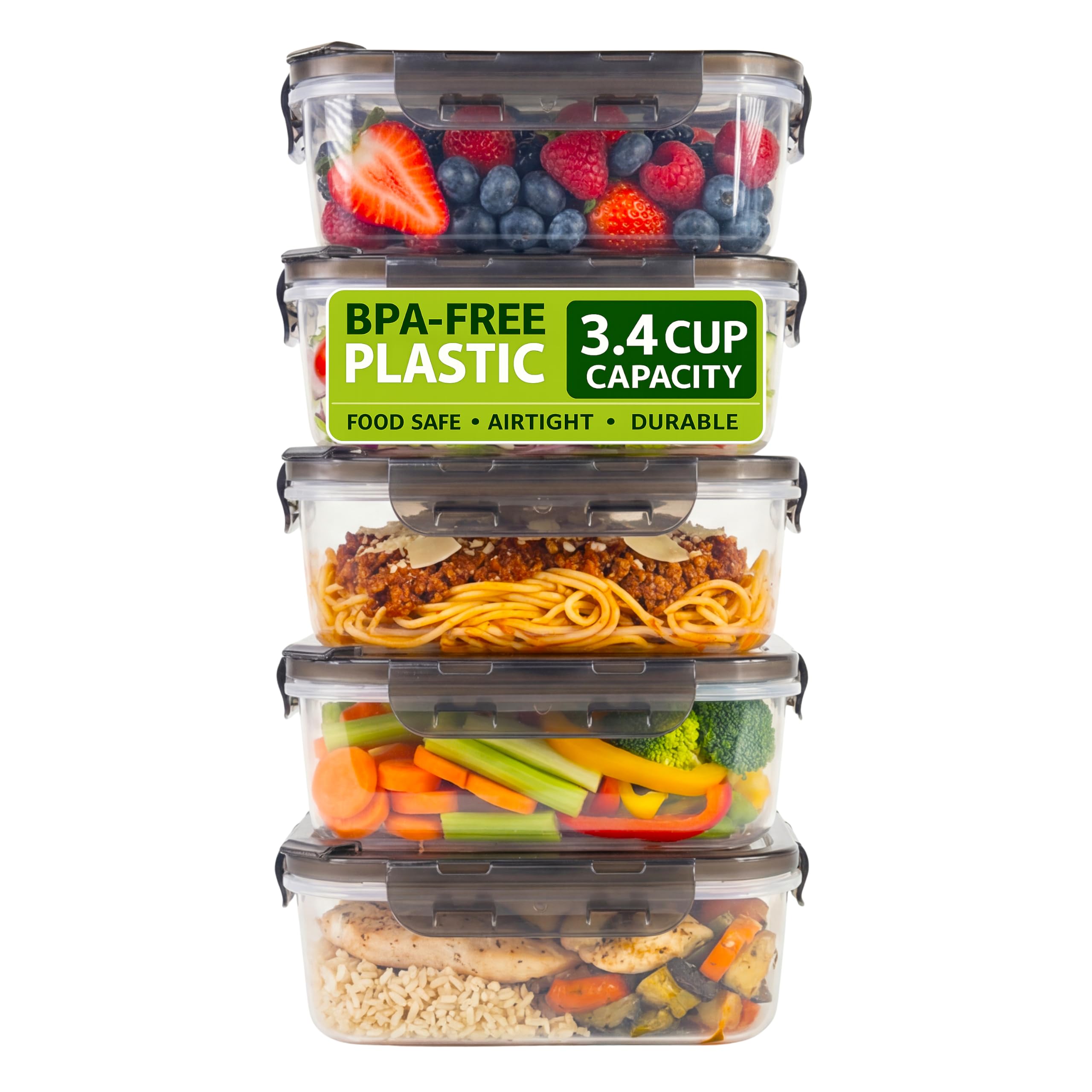 Clutterix Plastic Snack Containers with Lids  5 Pack Stackable Vented