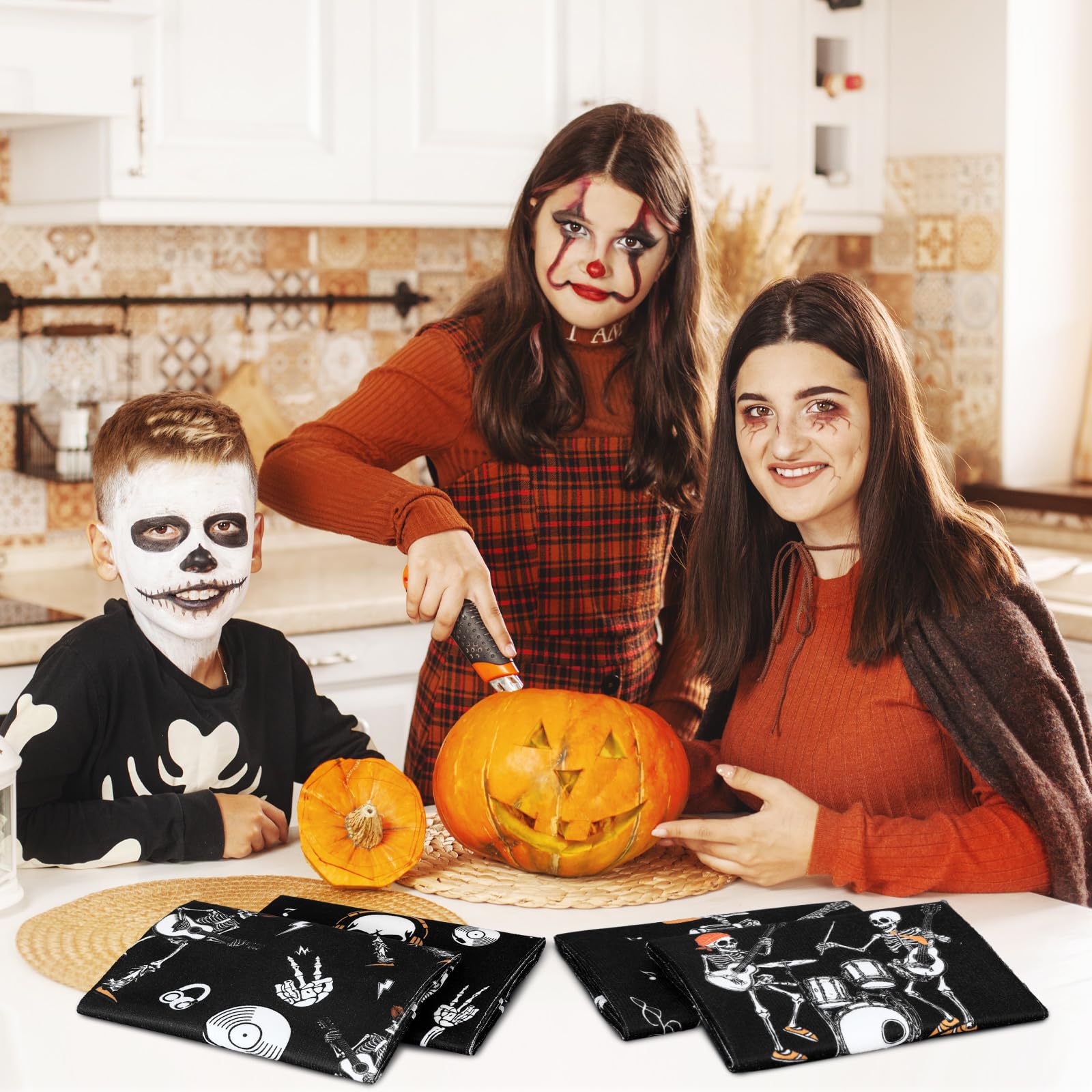 Bencailor 6 Pcs Christmas Skull Kitchen Towels Gothic Spooky Christmas Dish Hand Towels Funny Skeleton Dance Tea Washcloth for H