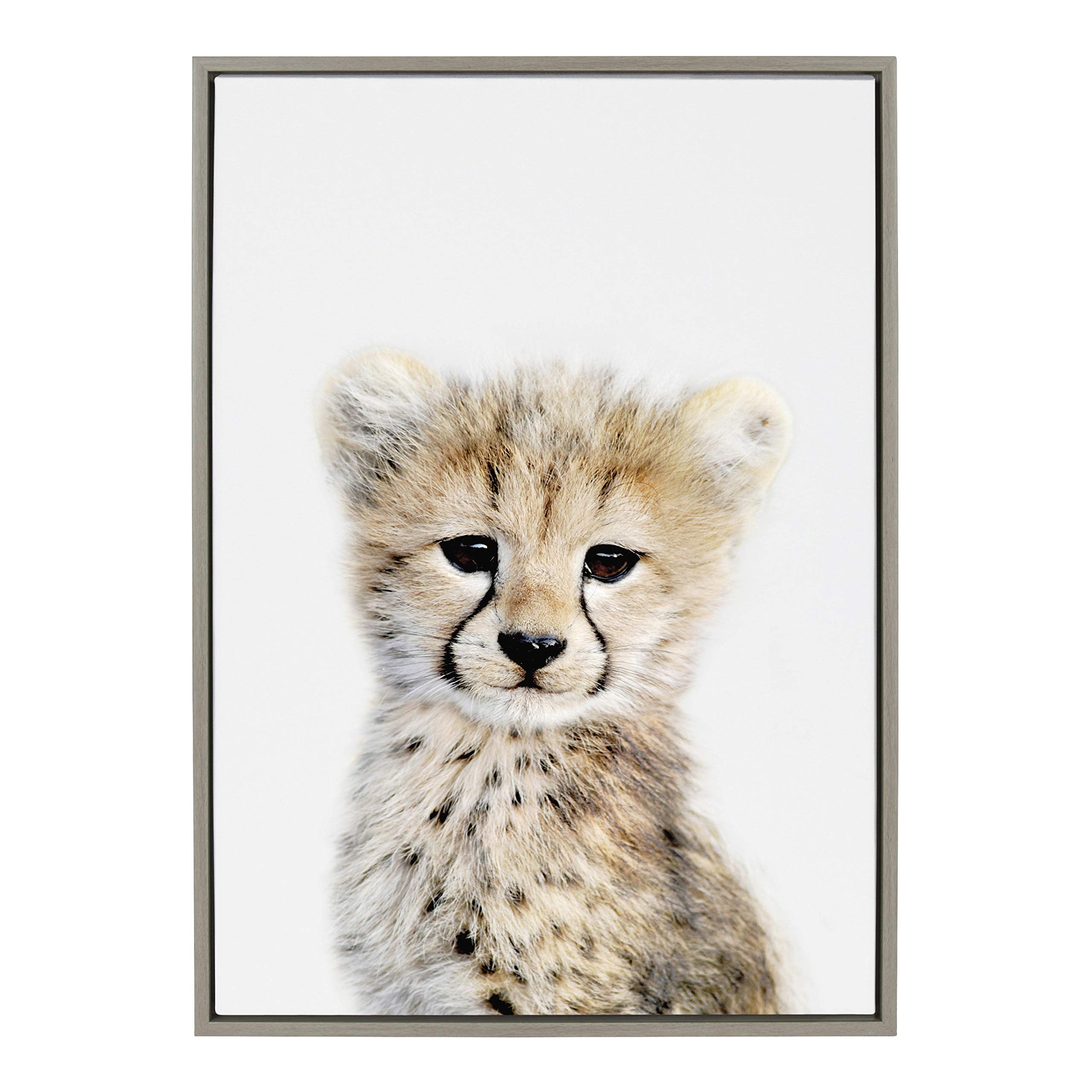 Kate And Laurel Sylvie Baby Cheetah Animal Print Portrait Framed Canvas Wall Art By Amy Peterson, 23X33 Gray