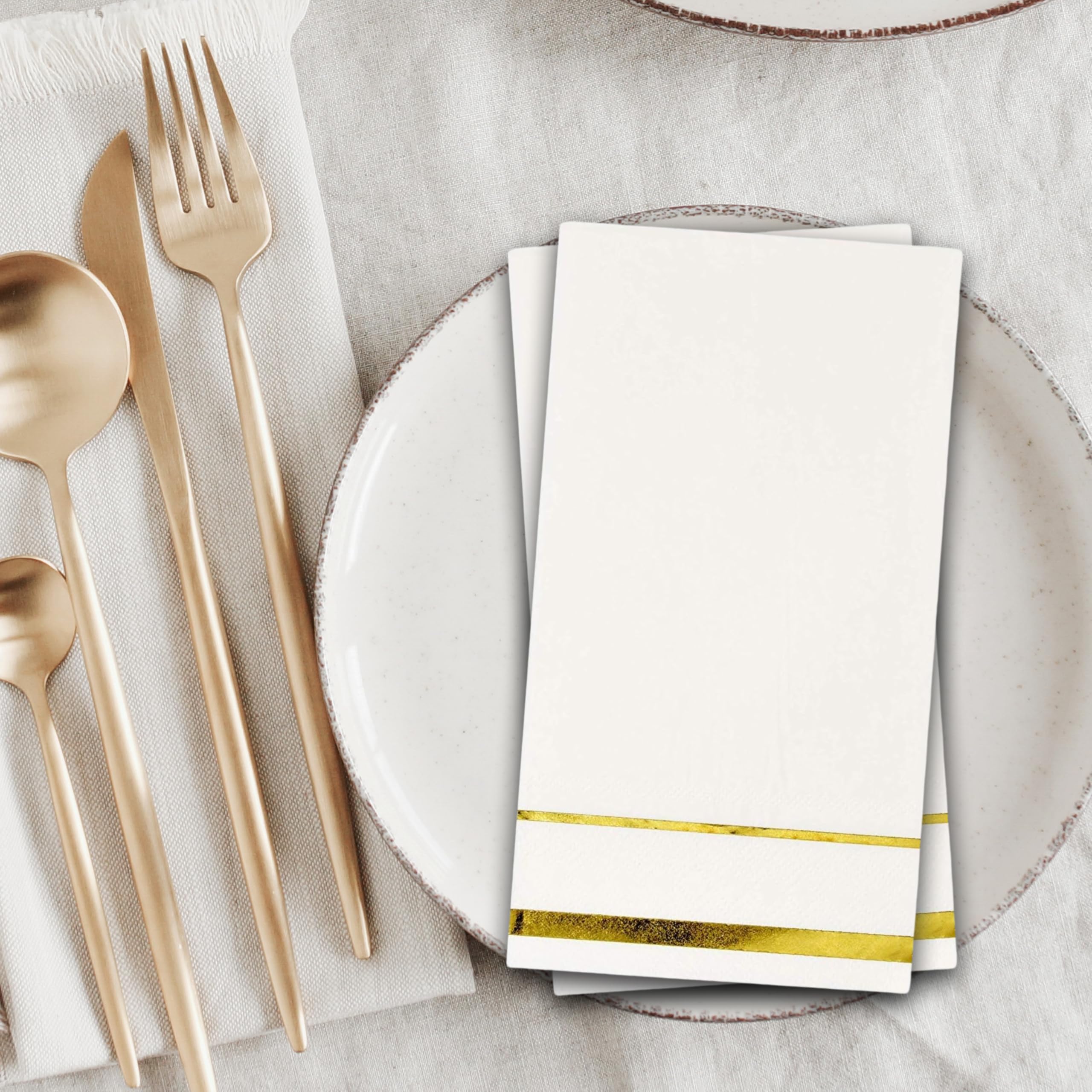Gift Boutique 100 Gold Trim Lined Guest Napkins Elegant Dinner Hand Napkin Towel for Holiday Bathroom Wedding Birthday Party Bridal Baby Shower