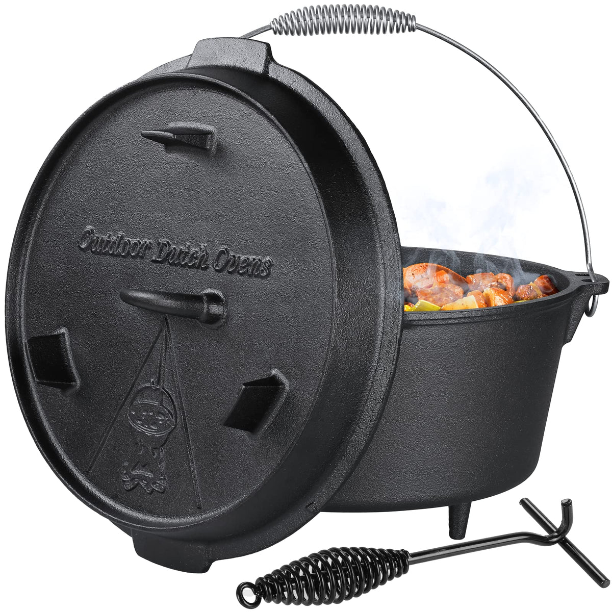 Liferun Dutch Oven Pot With Lid, 13.2 Quart Cast Iron Dutch Oven, With Lid Lifter Handle & Stand And Dual Function Lid Griddle F
