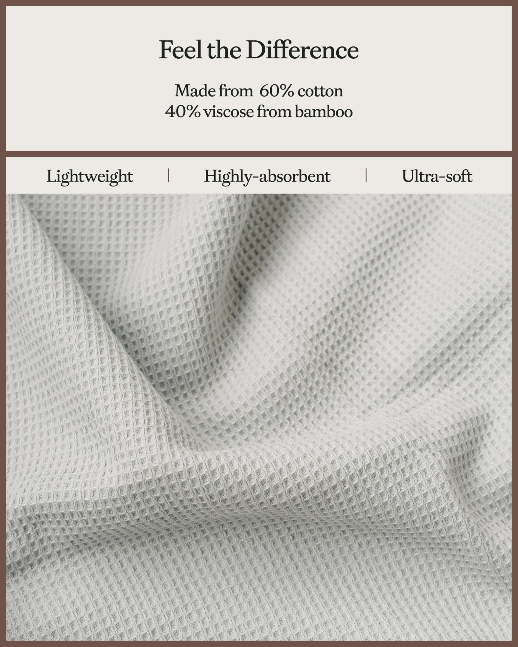 Cozy Earth Light Grey Waffle Bath Towels- Made From Cotton & Viscose From Bamboo, Plush, Absorbent, Soft