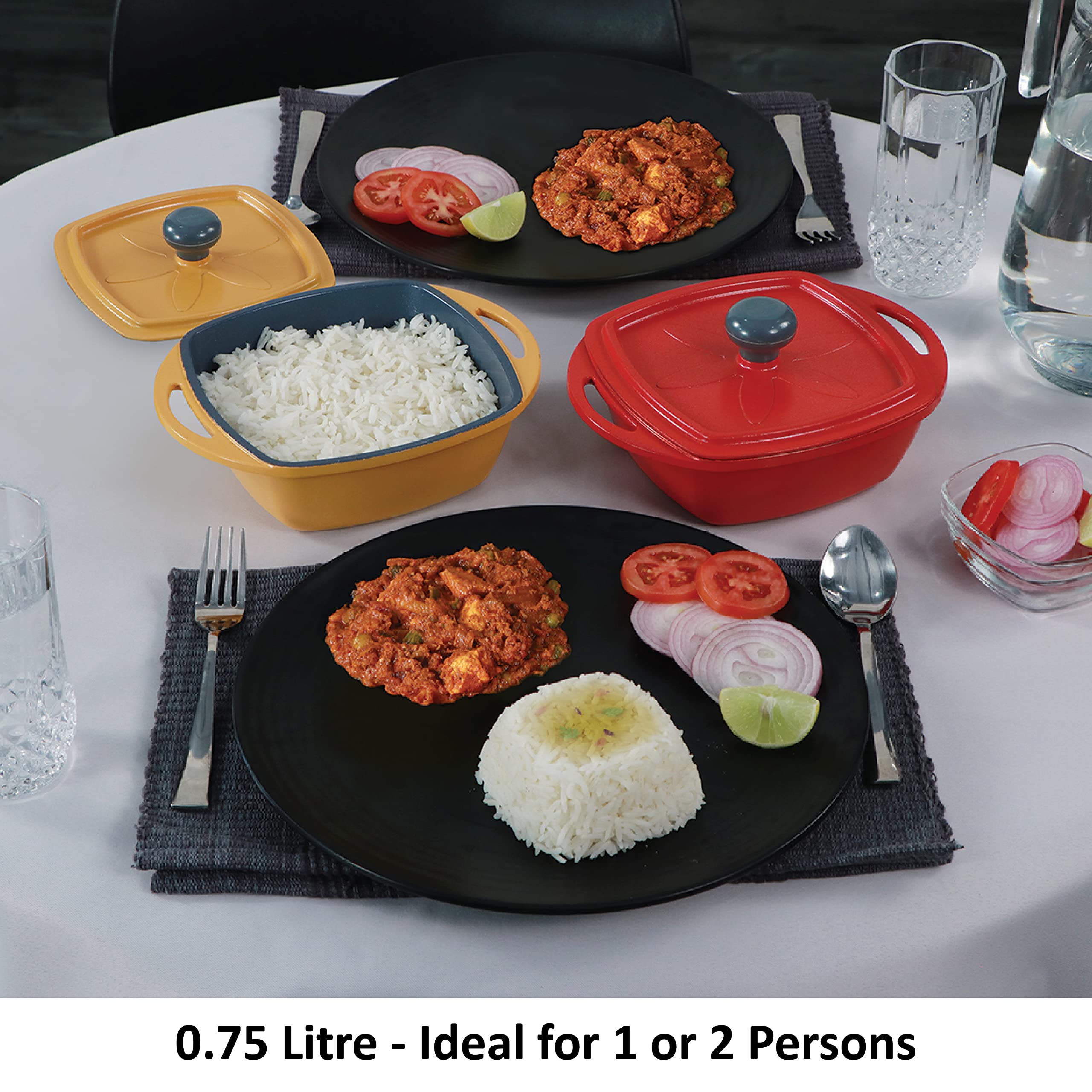 Hawkins Aluminium 0.75 liter Mini Casserole With Lid, Square Series Die-Cast Pan For Cooking, Reheating, Serving And Storing, Re