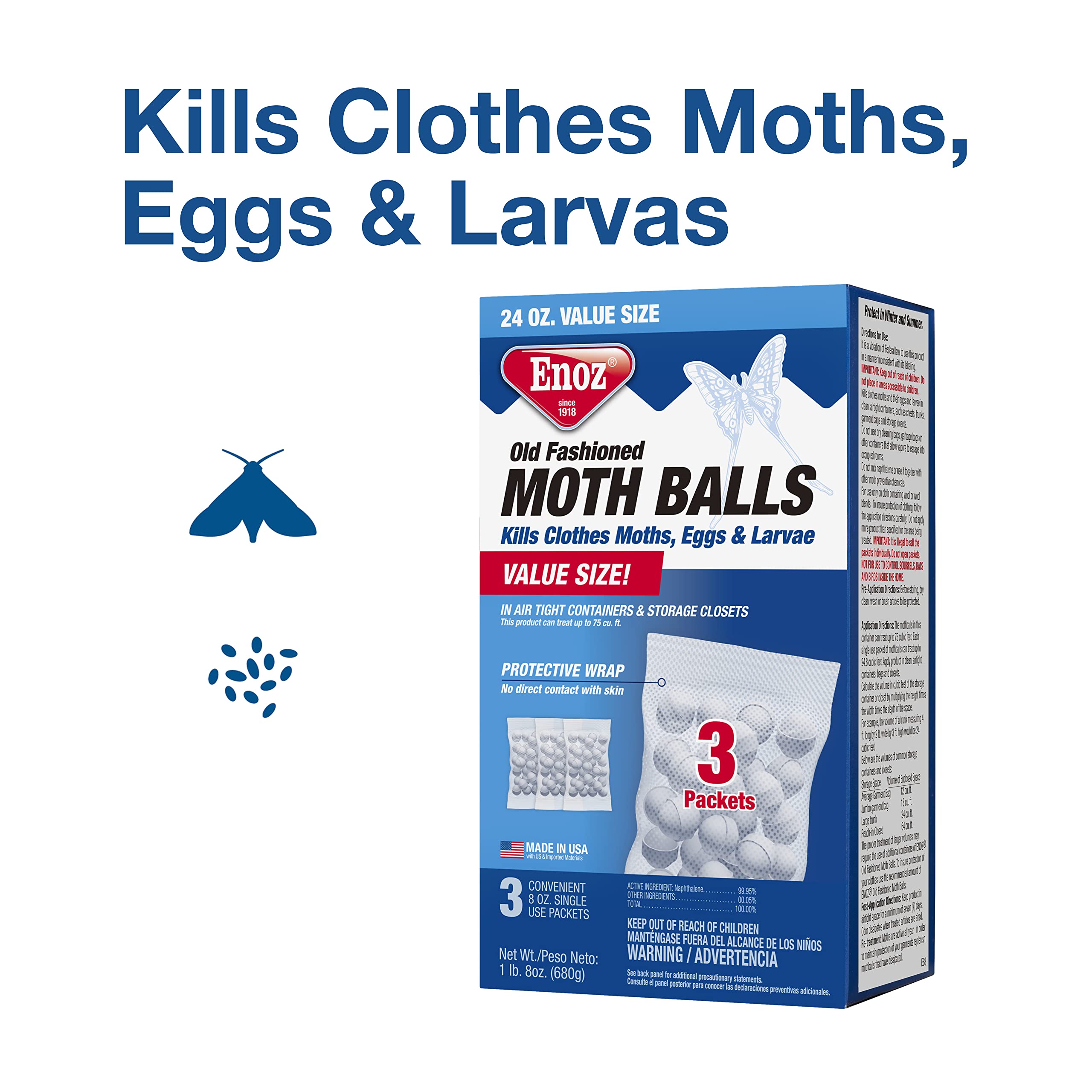7521206 Moth Balls Old Fash 2Lbs Enoz Old Fashioned Moth Balls 32 Oz (Pack Of 12)
