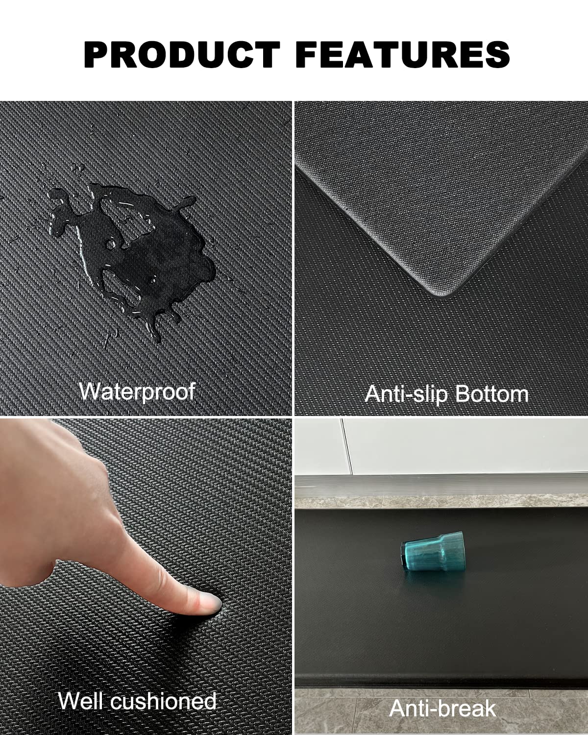 Artnice Anti Fatigue Kitchen Floor Mat, 3/4 Inch Thick Non-Slip Standing Desk Mat, Waterproof Comfort Kitchen Rugs For Home, Sin