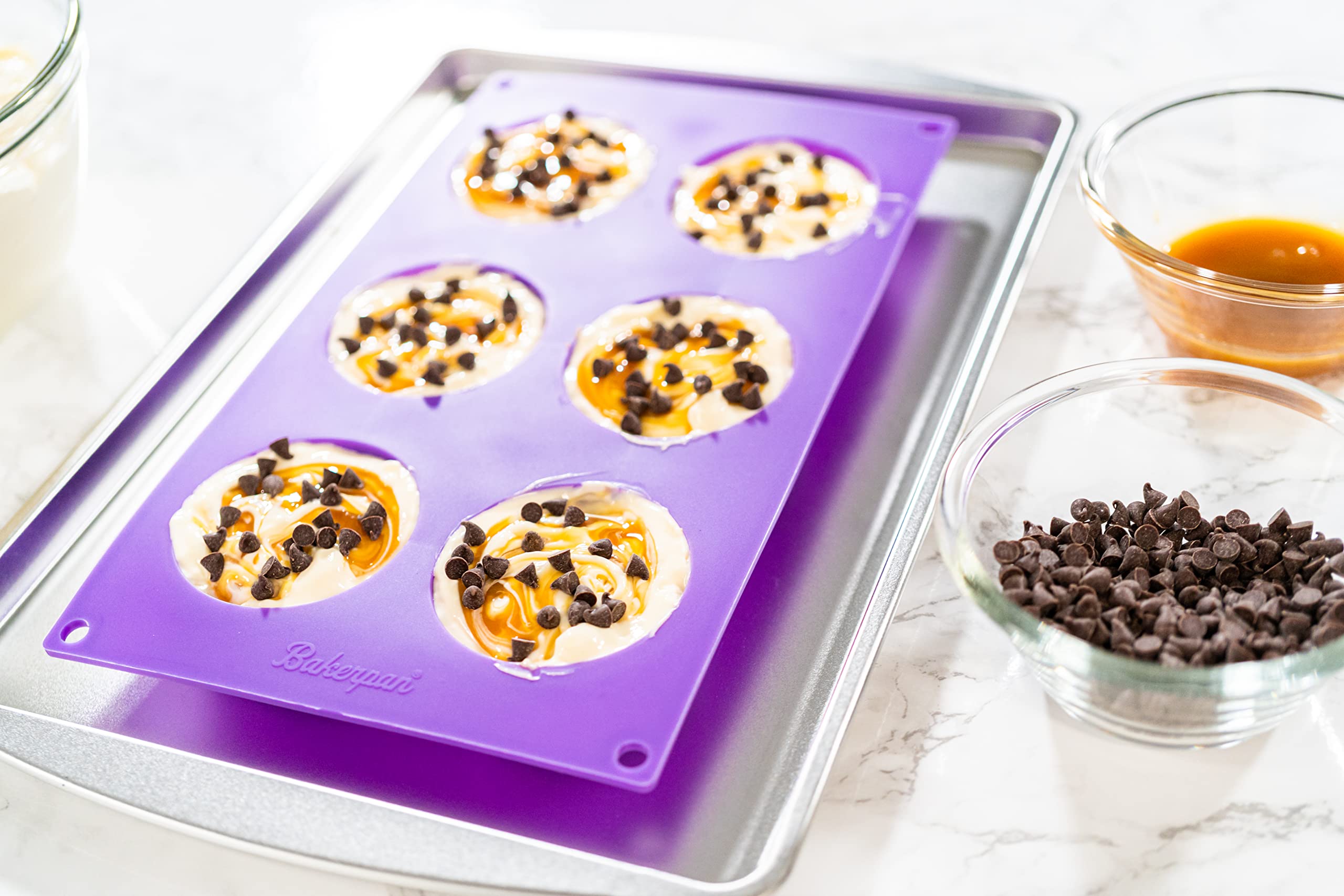 Bakerpan Silicone Muffin Top Pans Non Stick, Mini Tart Pans, Whoopie Pie Pan, Cookie Molds, Egg Molds - 2 1/2 Inch - Set Of 2