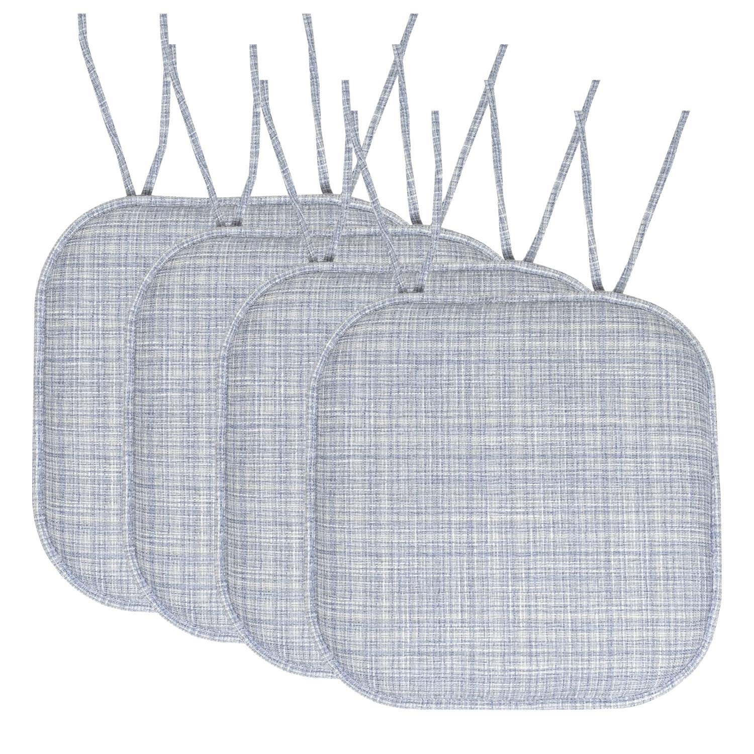 Sweet Home Collection Chair Cushion Memory Foam Pads With Ties Honeycomb Pattern Slip Non Skid Rubber Back Rounded Square 16'' X