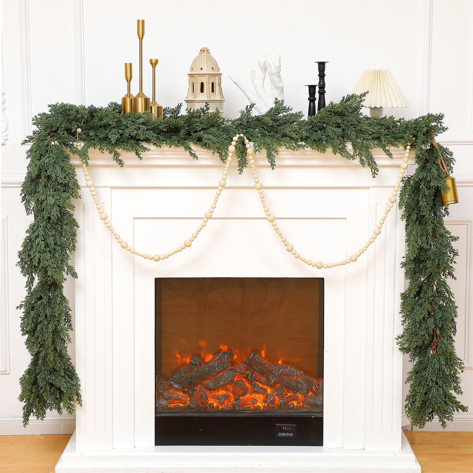 Jutom 2 Pcs 9 ft Thick Christmas Cedar Garland Artificial Realistic Soft and Flexible Full Faux Green Cedar Pine Garland for Hom