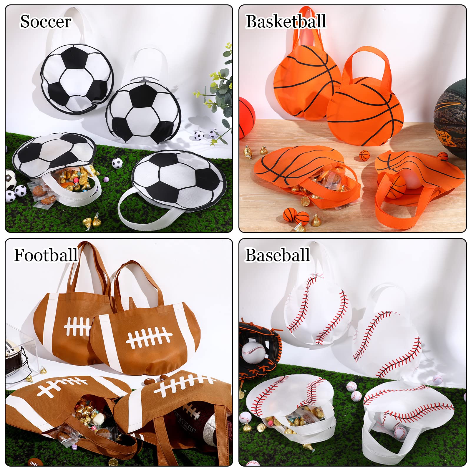 Shihanee 24 Pcs Sport Party Favor Bags Ball Themed Party Goody Candy Bags Sport Game Treat Handbags Baseball Football Basketball