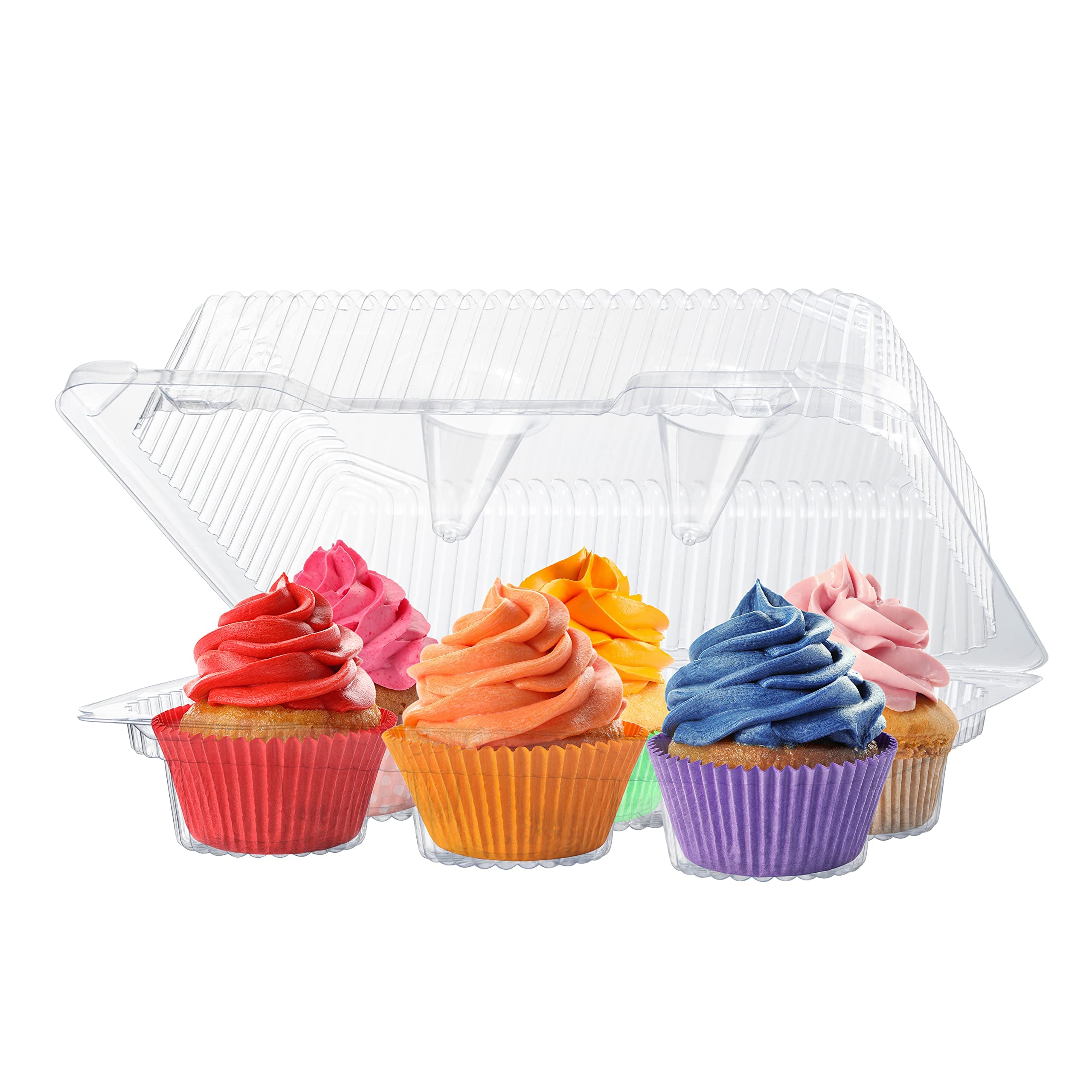Plastic Cupcake Containers Boxes | 6 Compartment  50 Pack | Disposable High Dome Dozen Cupcake Holder With Lid Bulk | Extra Stu