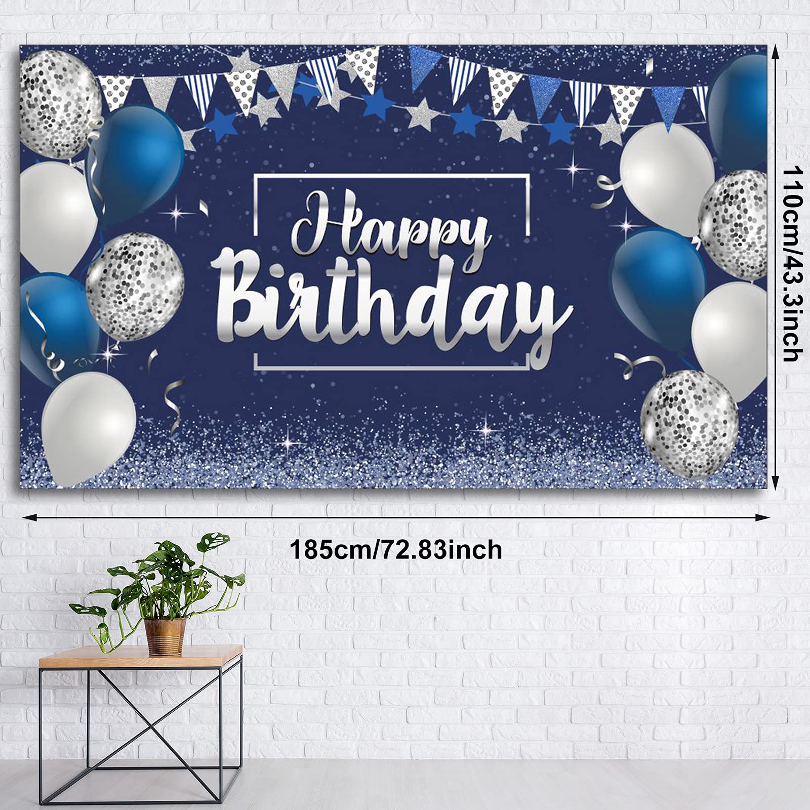 Tatuo Happy Birthday Decorations Backdrop, Glitter Birthday Backdrop Sign, Happy Birthday Banner, Birthday Party Supplies Photo