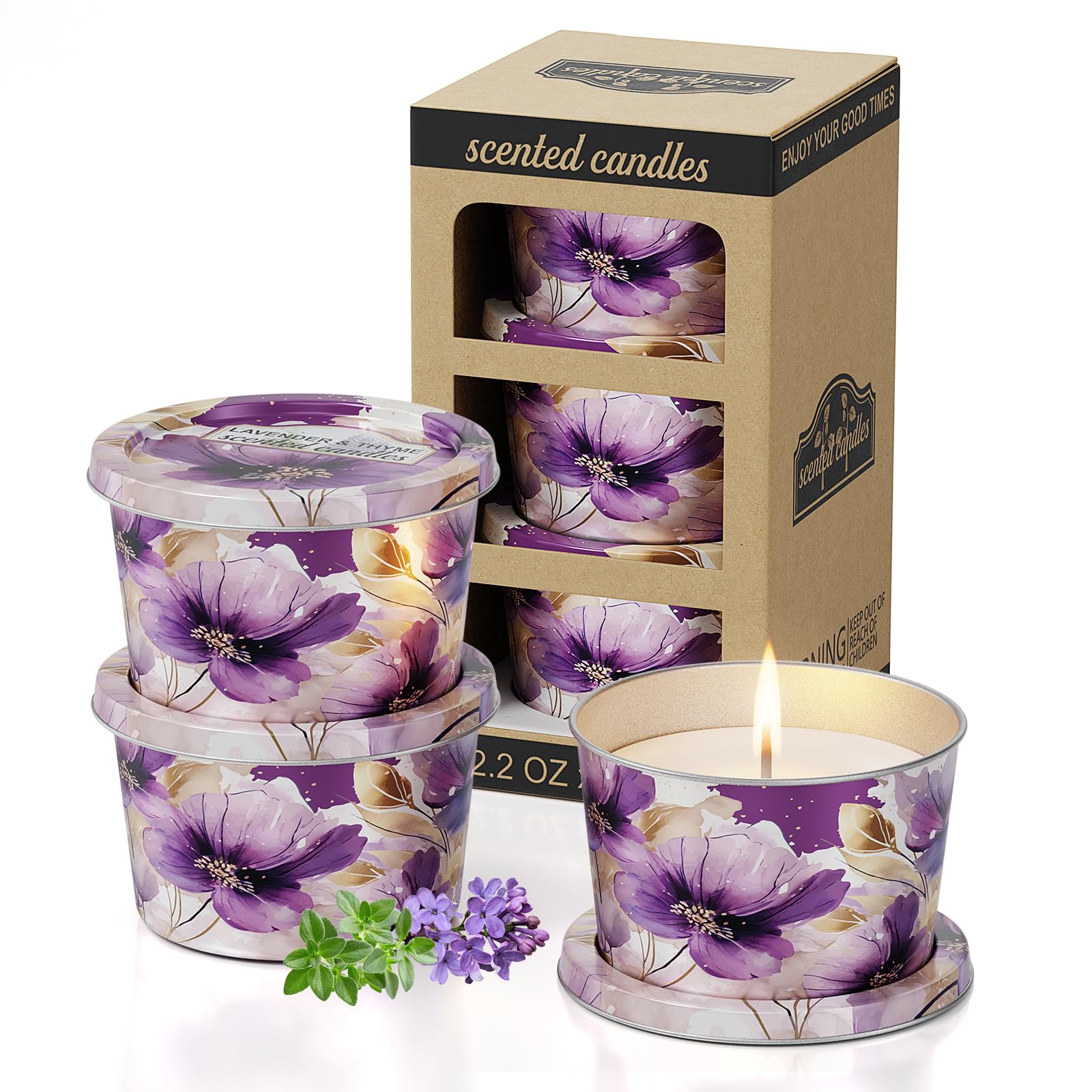 3-Pack Aromatherapy Candle Set - Travel-Size Lavender & Thyme Scented Candles 2.2oz Each | 10+ Hour Relaxing Long-Lasting Burn |