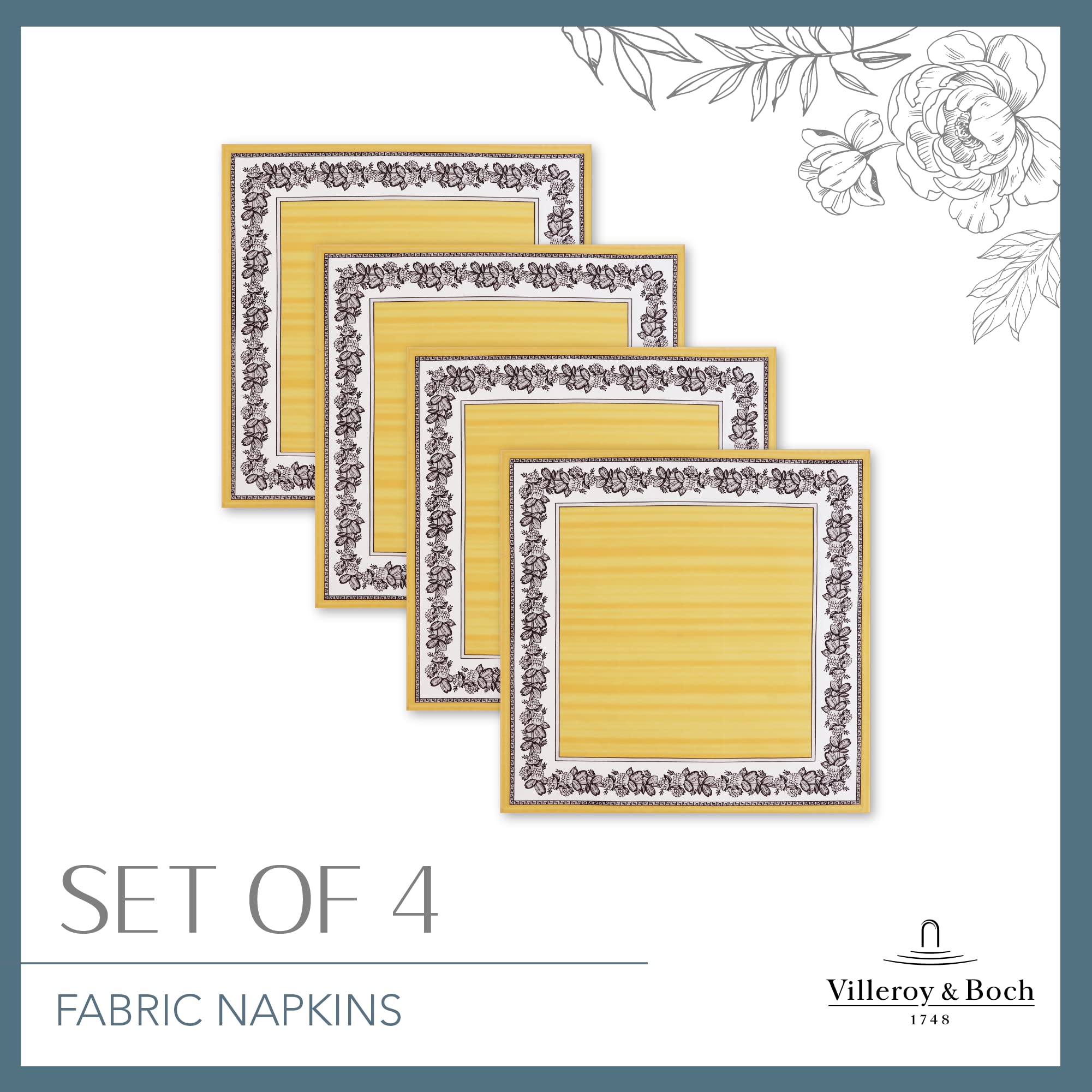 Villeroy And Boch Audun Oversized Cotton Fabric Napkins, 21 Inches By 21 Inches, Set Of 4
