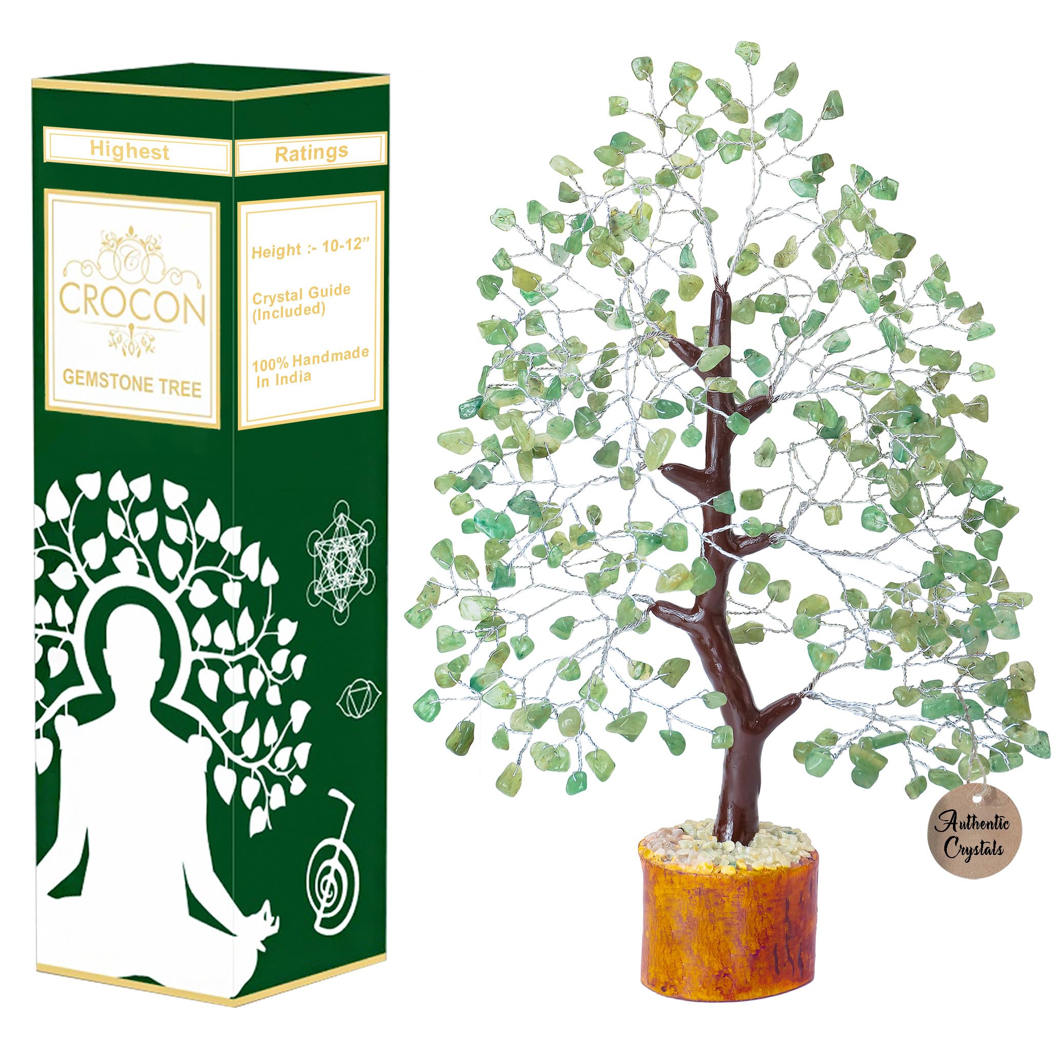 Green Jade Crystal Tree of Life - Chakra Tree for Positive Energy, Gemstone Tree, Feng Shui Tree Decor - Money Tree Bonsai - Hea