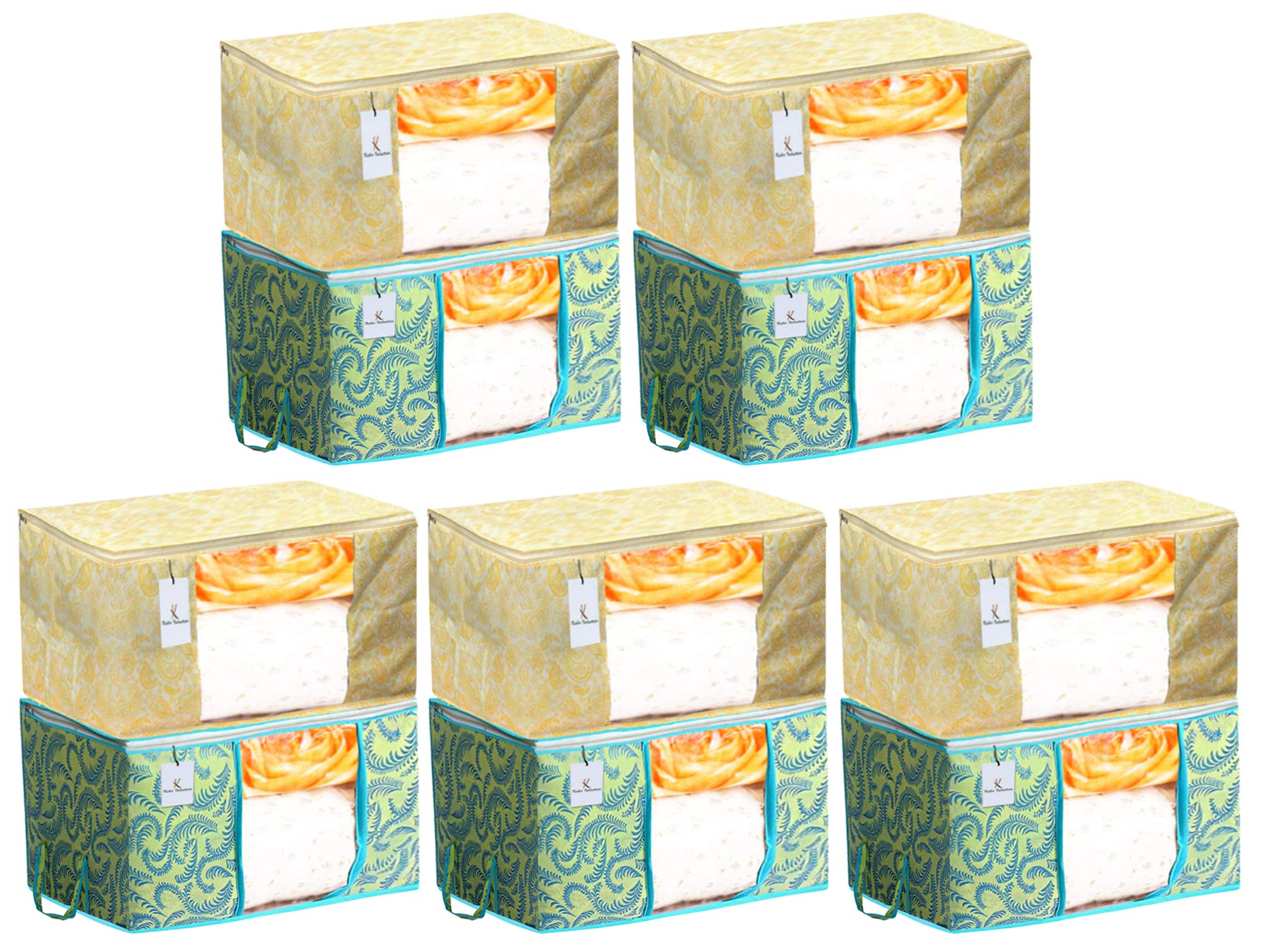 Kuber Industries Metalic Printed 10 Piece Non Woven Fabric Underbed Storage Bag,Cloth Organiser,Blanket Cover With Transparent W