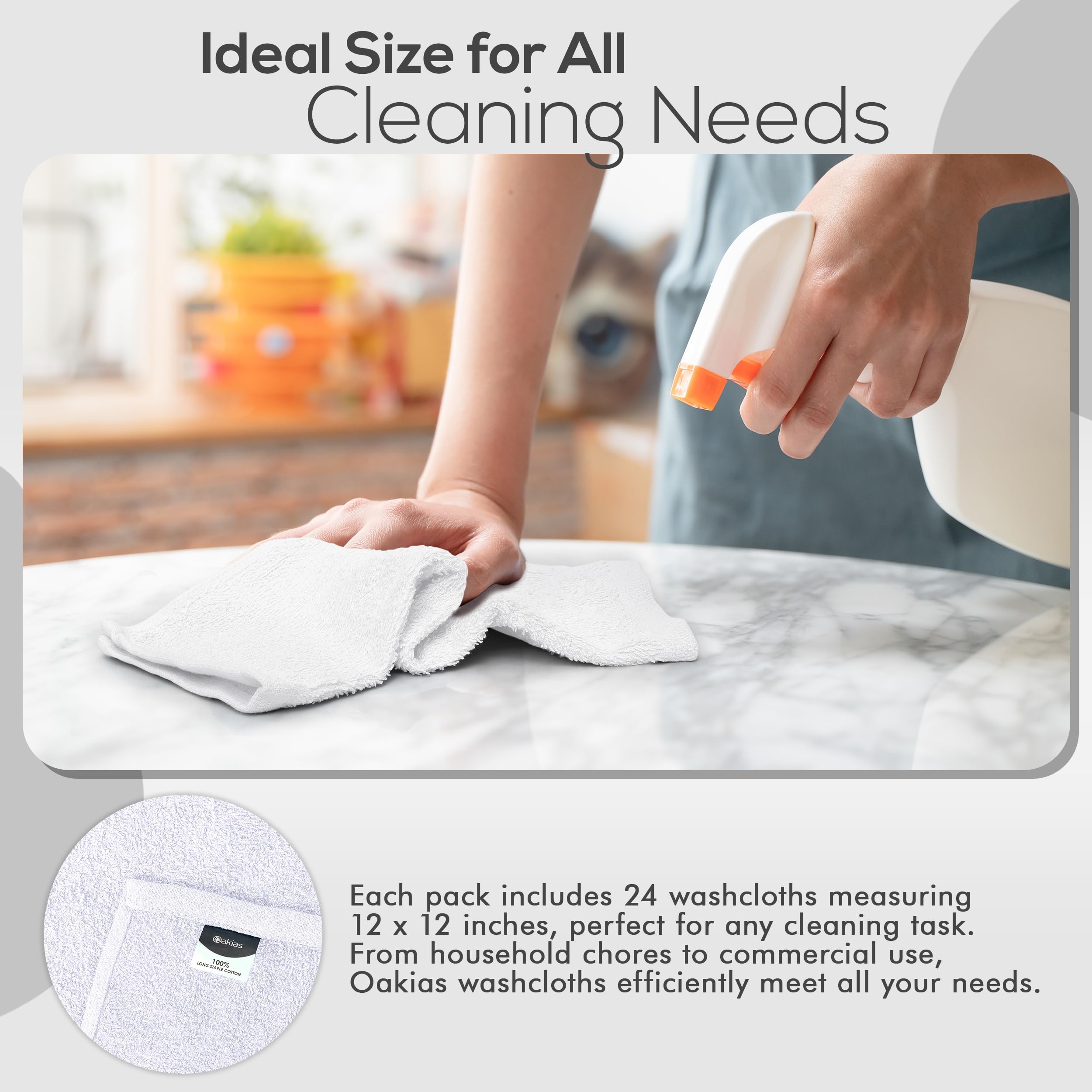Oakias 100% Cotton Wash Cloths 60 Pack White - 12 X 12 Inches Ring Spun Cotton Facial Towels - Highly Absorbent Quick Dry Spa To
