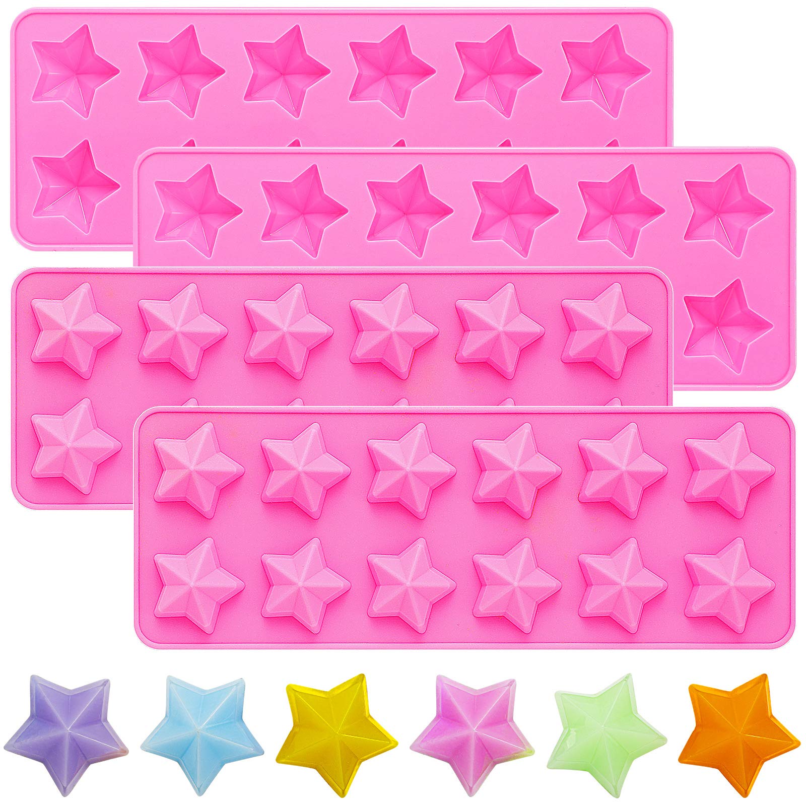 Lauwell 4 Pieces Star Shaped Silicone Molds Five-Pointed Star Shaped Mold Non-Stick Fondant Molds For Chocolate Candy Ice Cube C