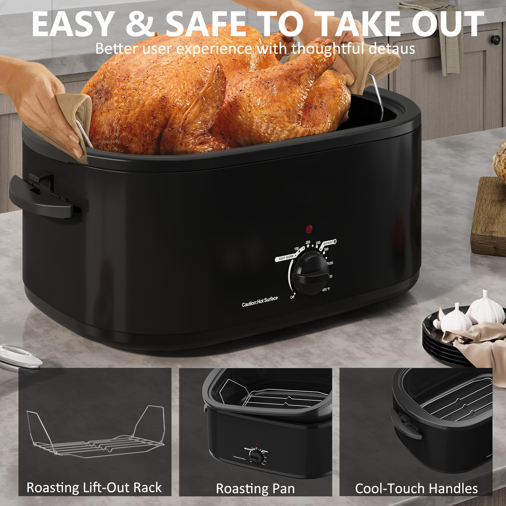 Sunvivipro Roaster Oven 28 Quart, Electric Roaster Oven With Visible & Self-Basting Lid, Turkey Roaster Oven With Removable Pan