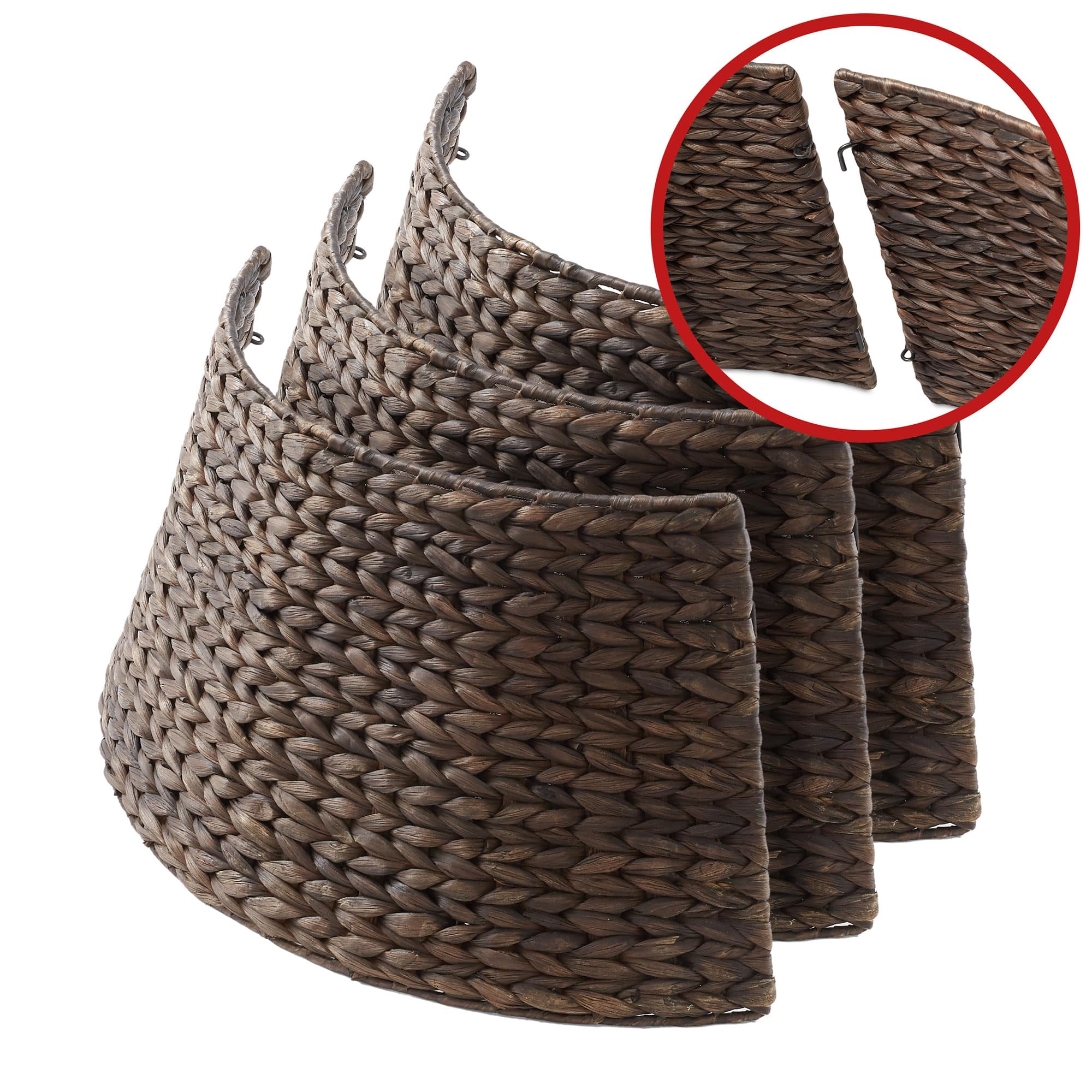 Casafield 24-Inch Christmas Tree Collar, Woven Water Hyacinth Tree Base Cover with Cord Cut Out, Espresso