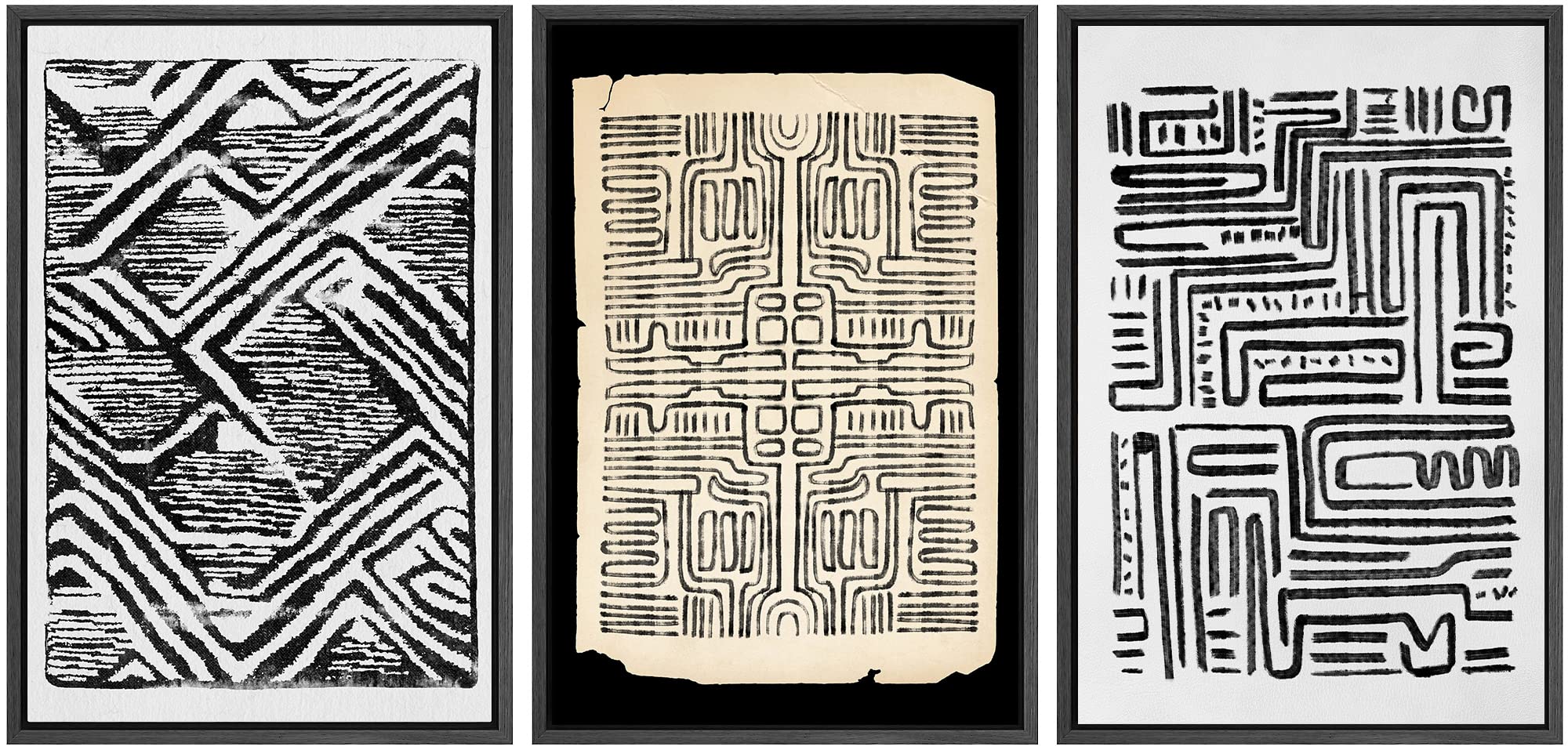 Signwin Framed Canvas Print Wall Art Set Black & White Diamond Pattern Line Art Abstract Shapes Illustrations Modern Art Geometr