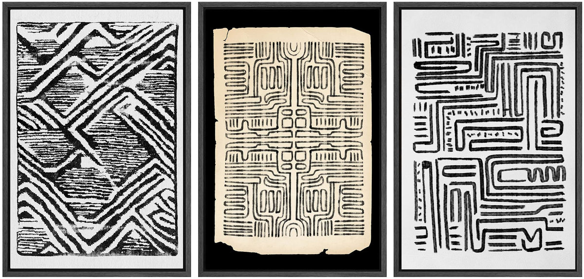 Signwin Framed Canvas Print Wall Art Set Black & White Diamond Pattern Line Art Abstract Shapes Illustrations Modern Art Geometr
