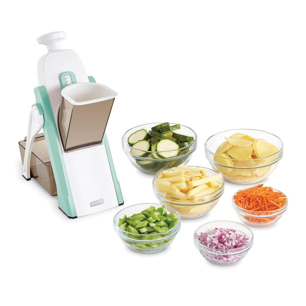 Dash Safe Slice Mandoline Slicer, Julienne + Dicer For Vegetables, Meal Prep & More With 30+ Presets & Thickness Adjuster - Aqua