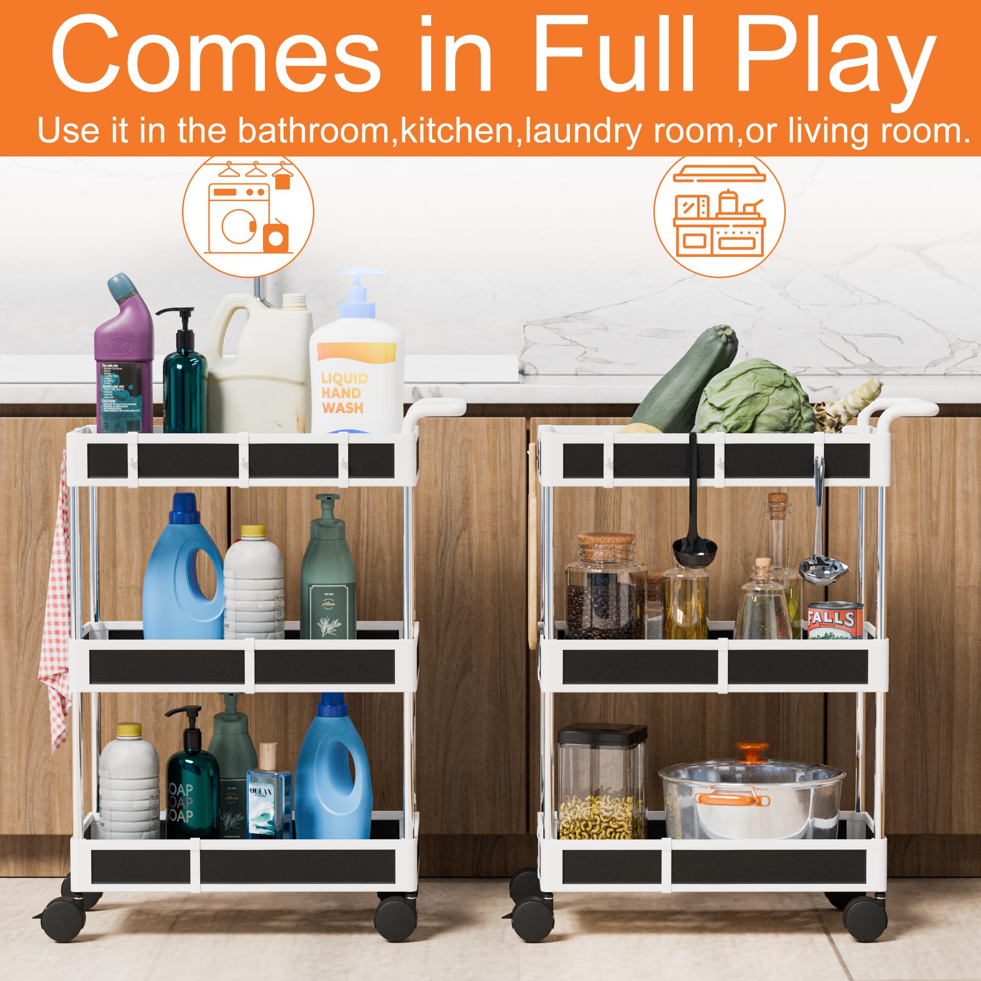Nunet Under Sink Organizer W. Locking Casters & Handle 2/3/4 Tier Adjustable Small Rolling Cart Cabinet Storage Large Capacity M