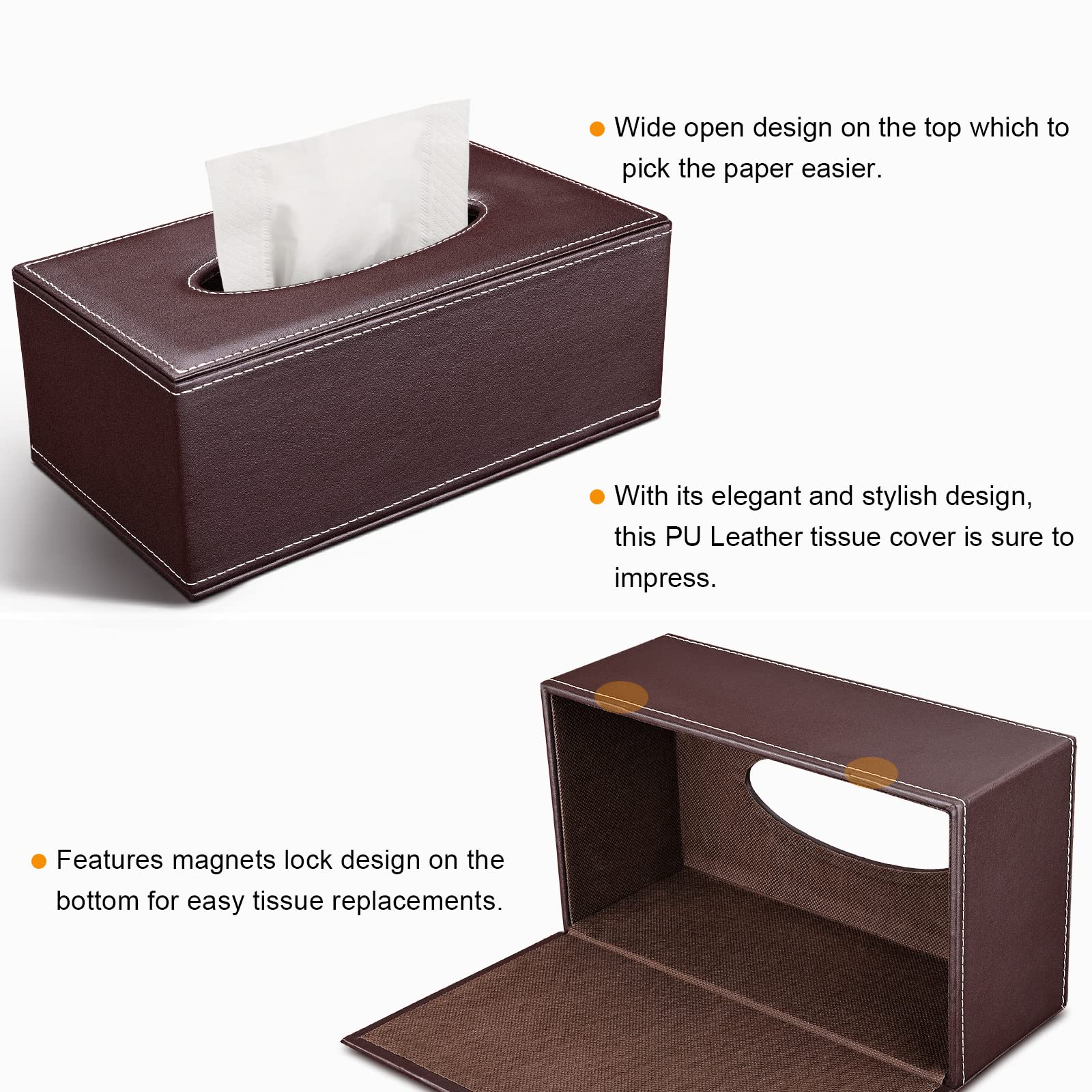 Tissue Box Cover Rectangle, Pu Leather Tissue Box Holder Rectangular, Kleenex Box Covers For Home/Office/Car Decoration 9.84''X5