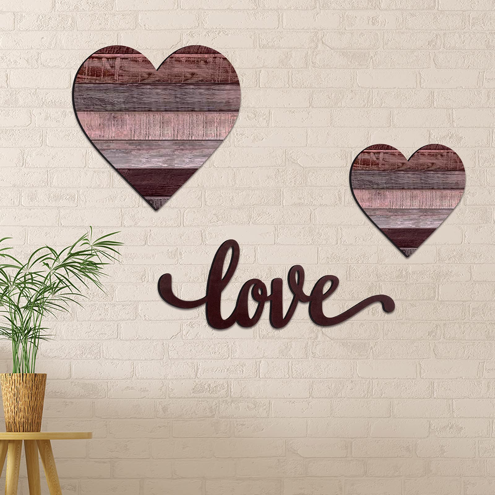 Chitidr 3 Pcs Wooden Hearts Decor Heart Wooden Sign Rustic Hanging Love Plaque for Wall Home Farmhouse Living Room Bedroom Gifts