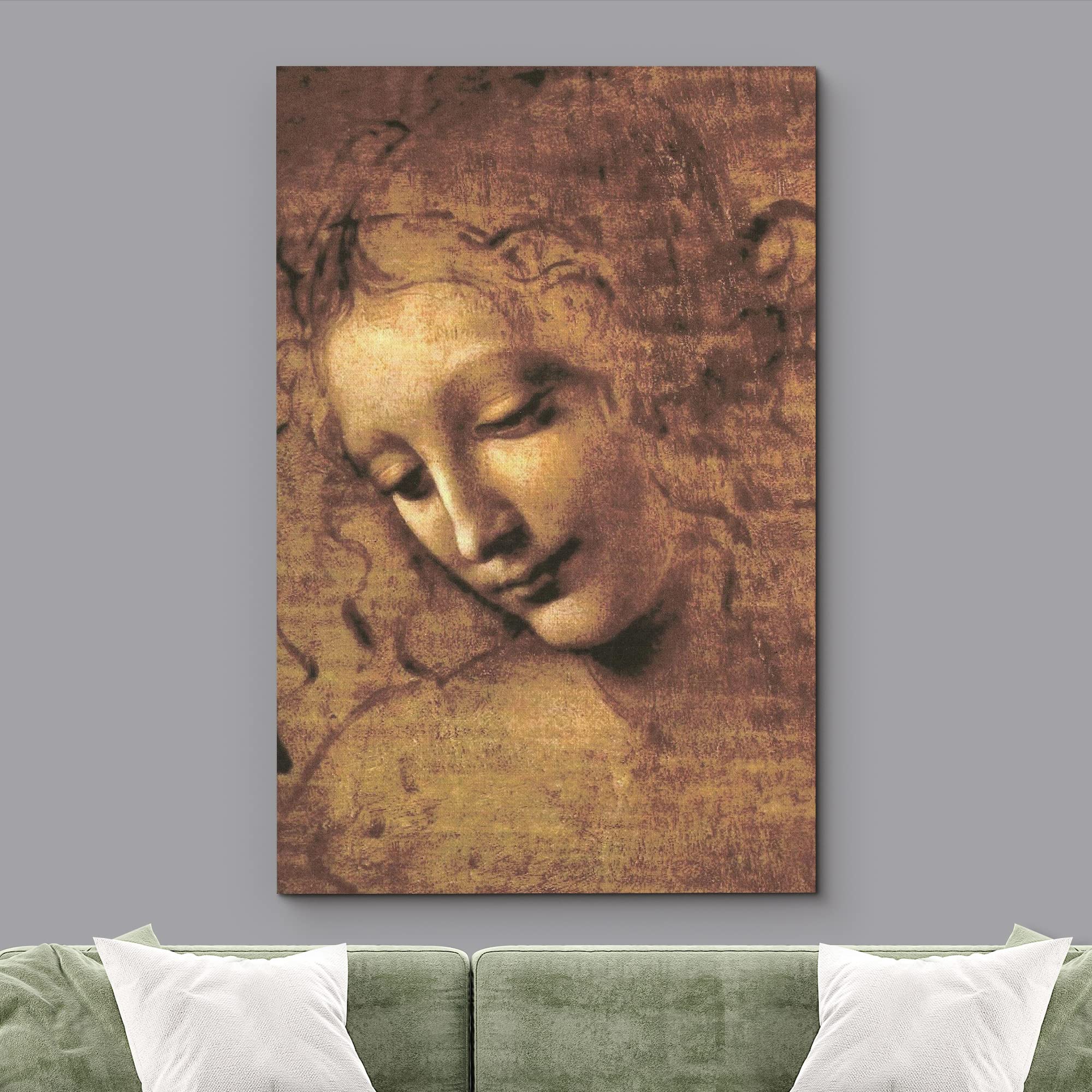 wall26 Canvas Print - Head of a Woman by Leonardo da Vinci - 16"x24" - Realism Art for Living Room, Bedroom, Office
