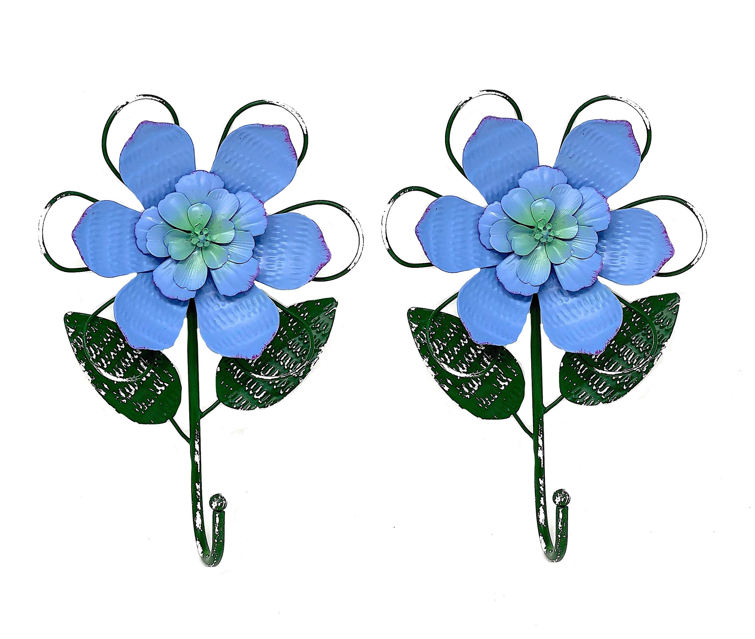 D.I. Inc S/2 Flower Hooks Metal Door Wall Entry Bathroom Shower Room Decor 10 x 7 (Blue)