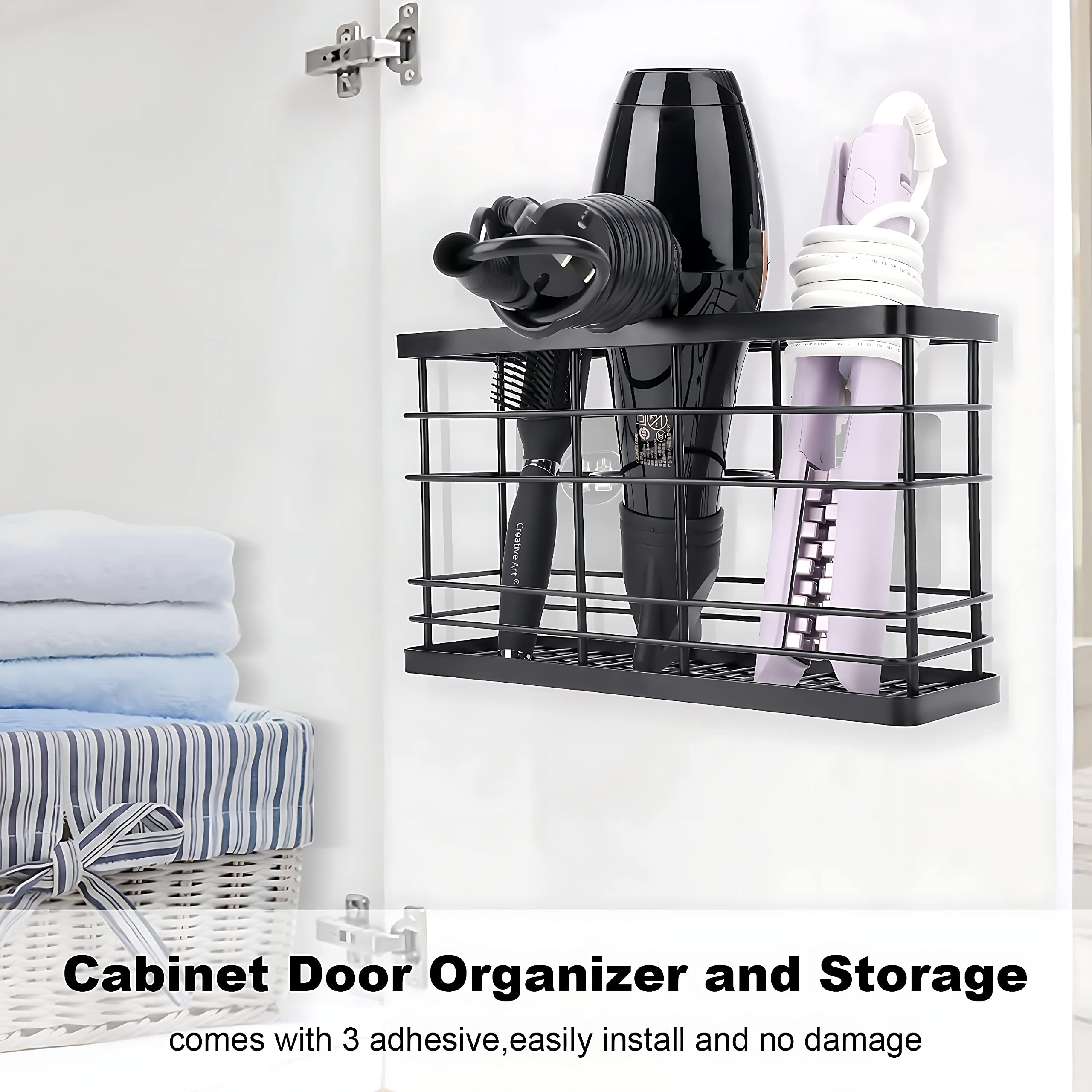 Wetheny Hair Dryer Holder Hair Tool Organizer Wall Mounted/Cabinet Door,Anti-Rust Coating Hair Styling Tools,Bathroom Storage Or