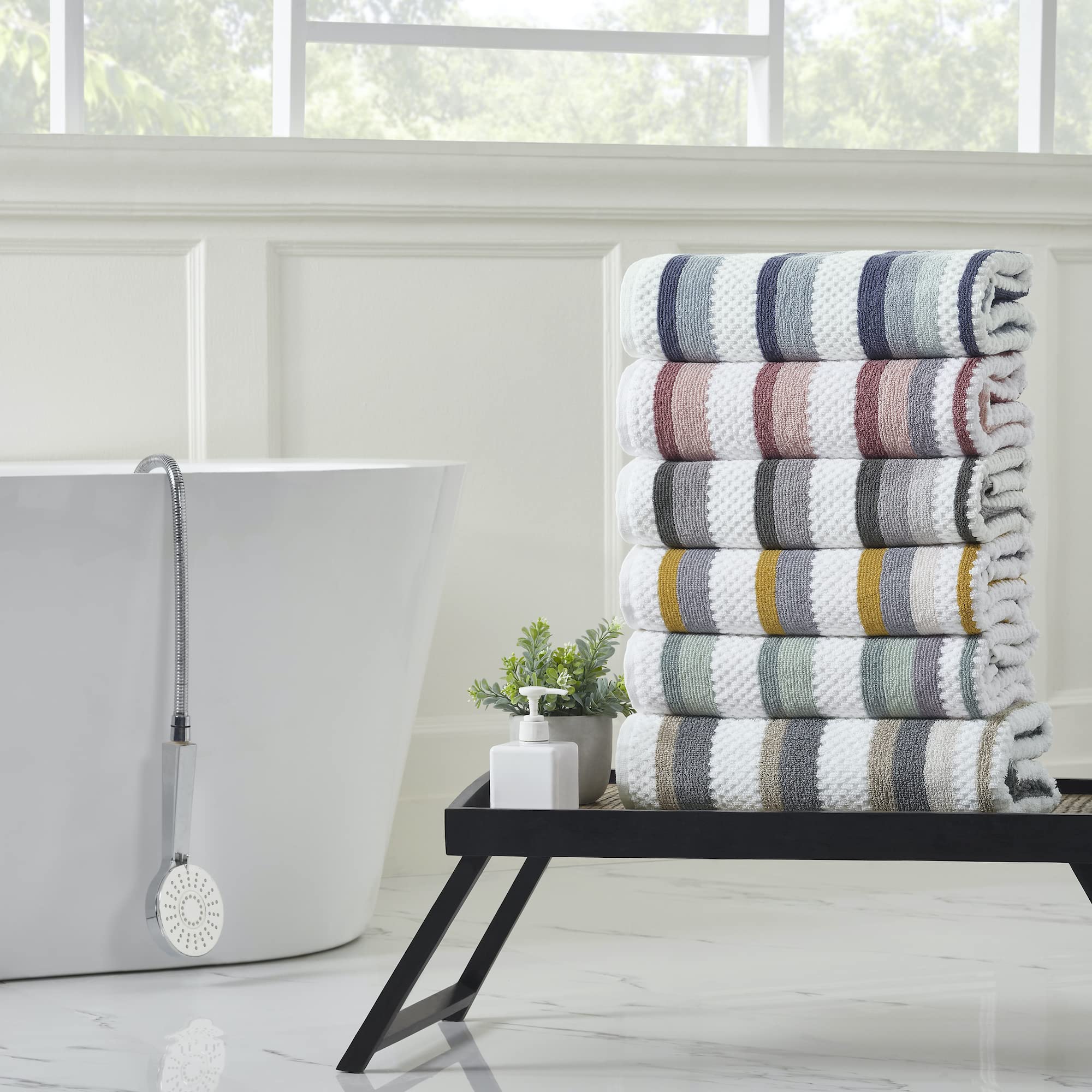 Modern Threads Pax 6-Piece Reversible Yarn Dyed Jacquard Towel Set - Bath Towels, Hand Towels, & Washcloths - Super Absorbent &