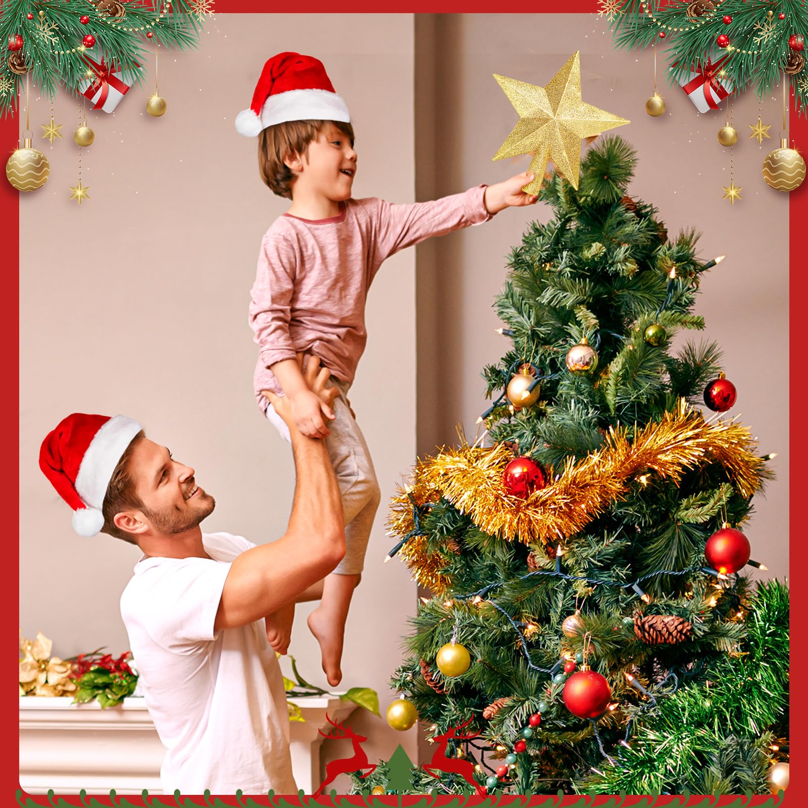 Glitter Christmas Star Tree Topper for Holiday Decorations, Christmas Tree Decoration for Holiday Ornament and Home Decor, Shatt