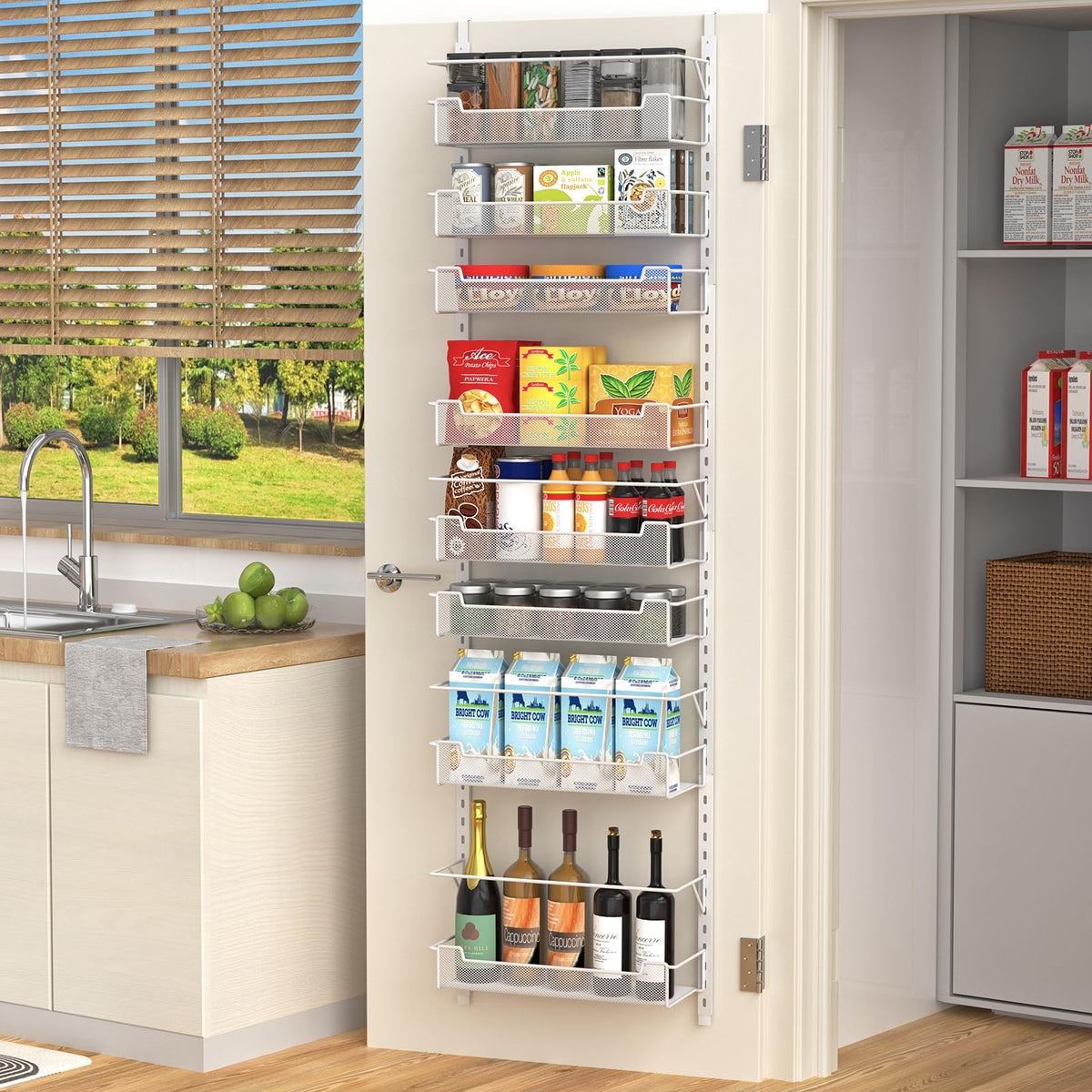 VyGrow Over the Door Pantry Organizer, 8-Tier Over the Door Organizer with Adjustable Hooks and Basket, Pantry Door Organization