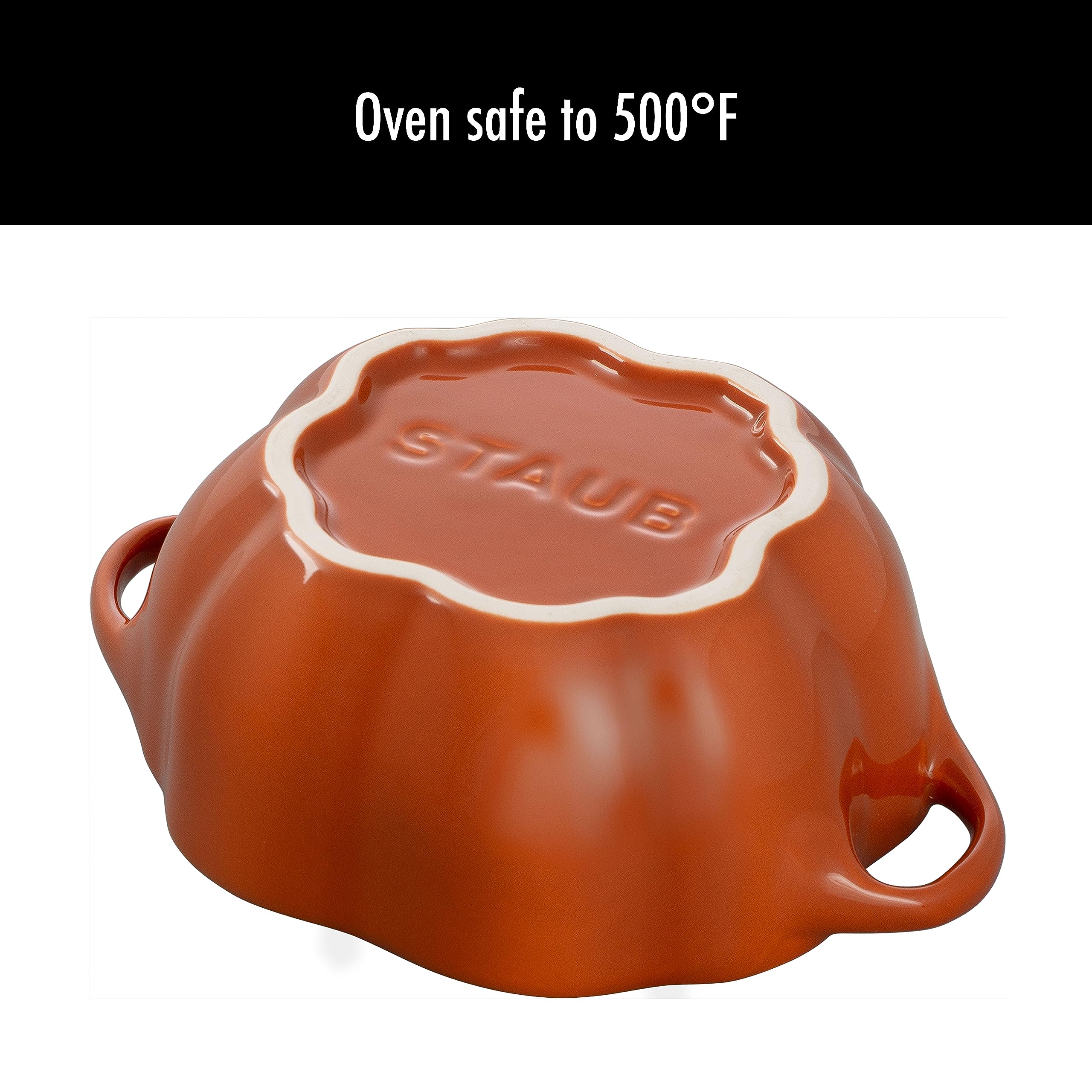 Staub Ceramic 0.75-Qt Petite Pumpkin, Oven & Stove Safe Up To 572F, Pumpkin Dish, Baking Candy Burnt Orange