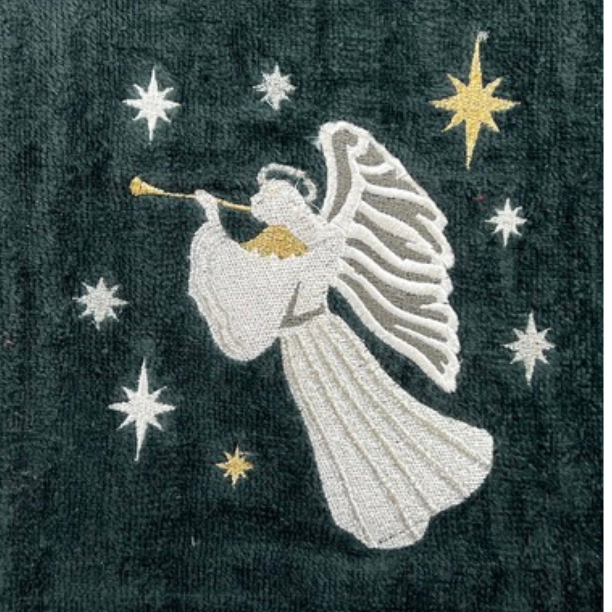 Holiday Christmas Angel Bath Hand Towels, Luxuious Embroidered, Set Of 2, Dark Gray, 16 X 25 Inches, 100% Cotton