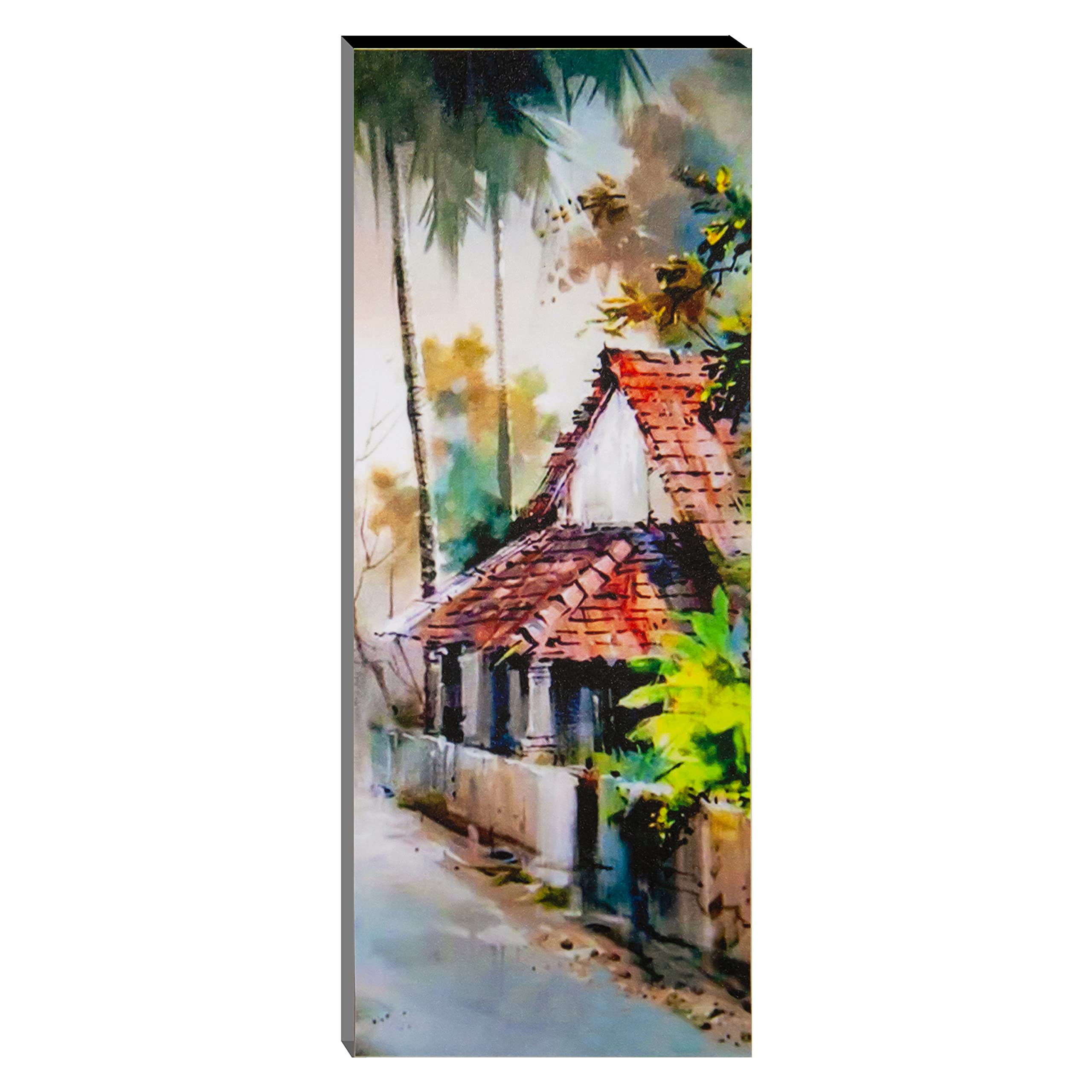Indianara Set Of 3 Indian Village Mdf Art Painting (3581Fl) Without Glass 4.5 X 12, 9 X 12, 4.5 X 12 Inch