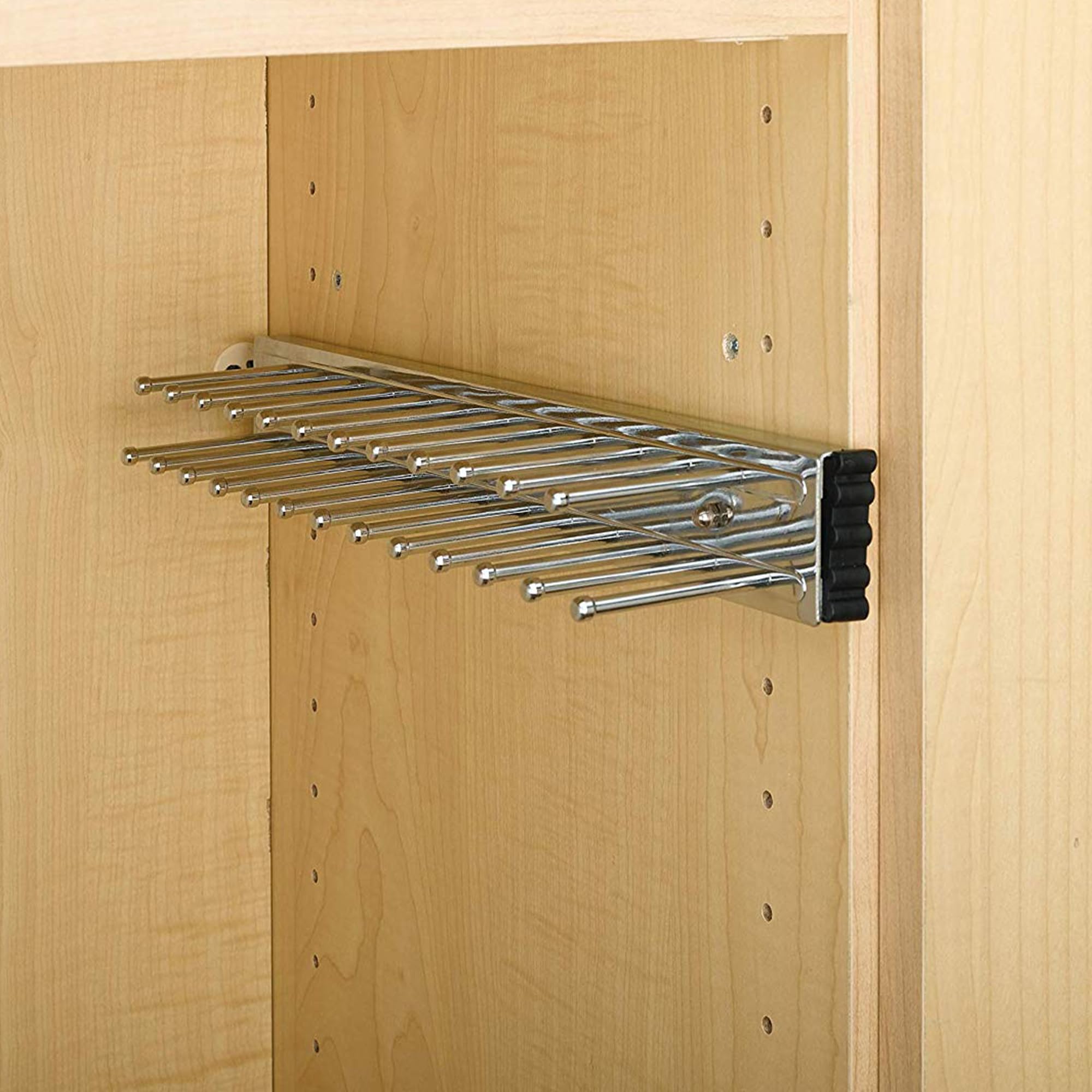 Rev-A-Shelf Pull Out 12'' Side Mount Extending Closet Tie & Belt Organization Storage Rack Holder for Up to 23 Ties  Chrome  TRC-12CR