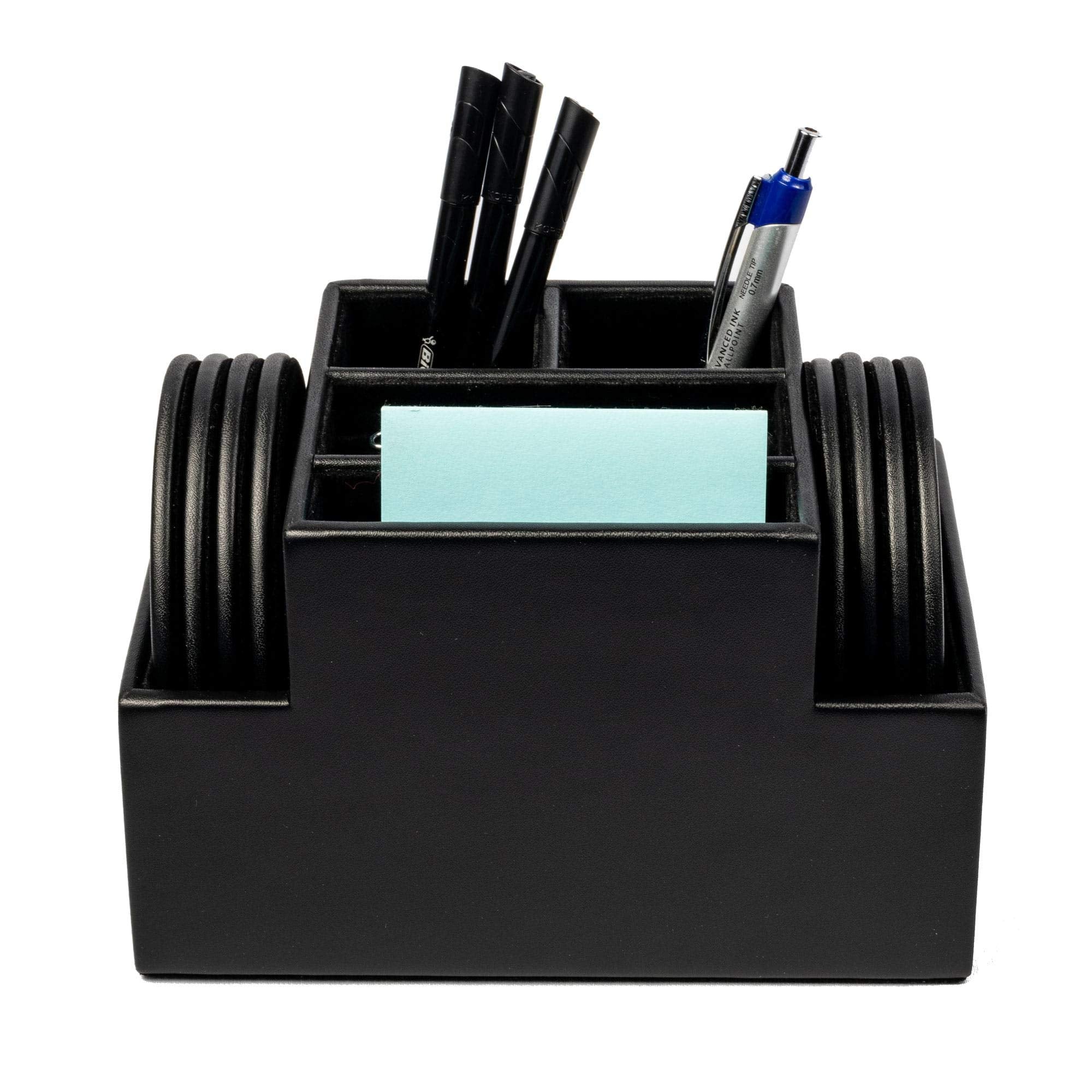 Dacasso Black Leatherette 8 Round Coaster Set with Holder
