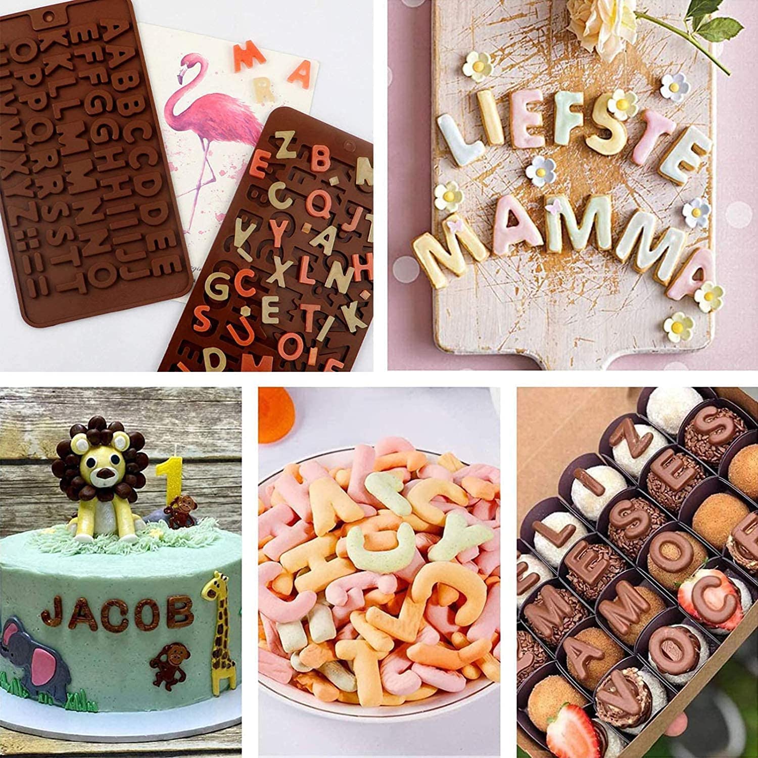 Letter Silicone Chocolate Mould Alphabet Silicone Molds 2Pcs Non-Stick Fondant Molds Perfect For Cake Decoration,Birthday Party