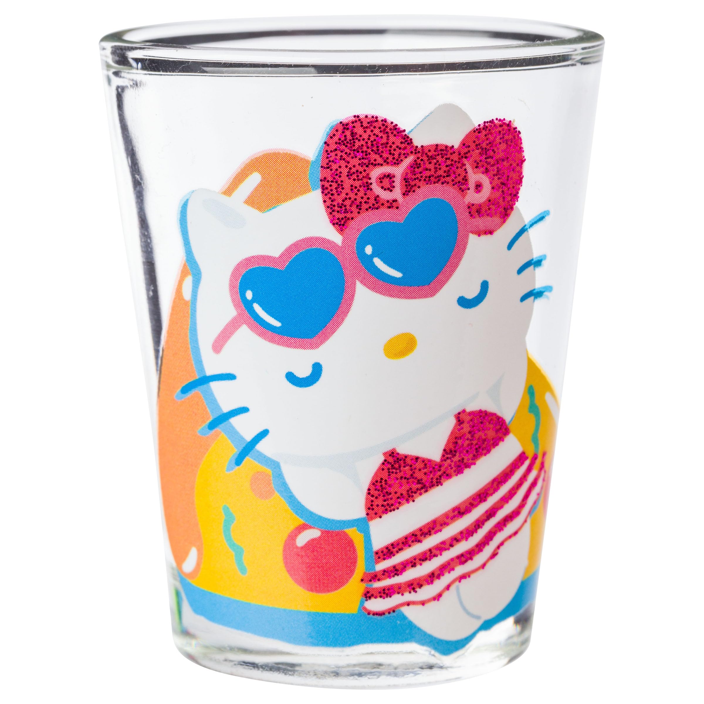 Silver Buffalo Sanrio Hello Kitty Summer Pool Floatie Glitter 4 Pack Mini Glass Set, 1.5 Ounces