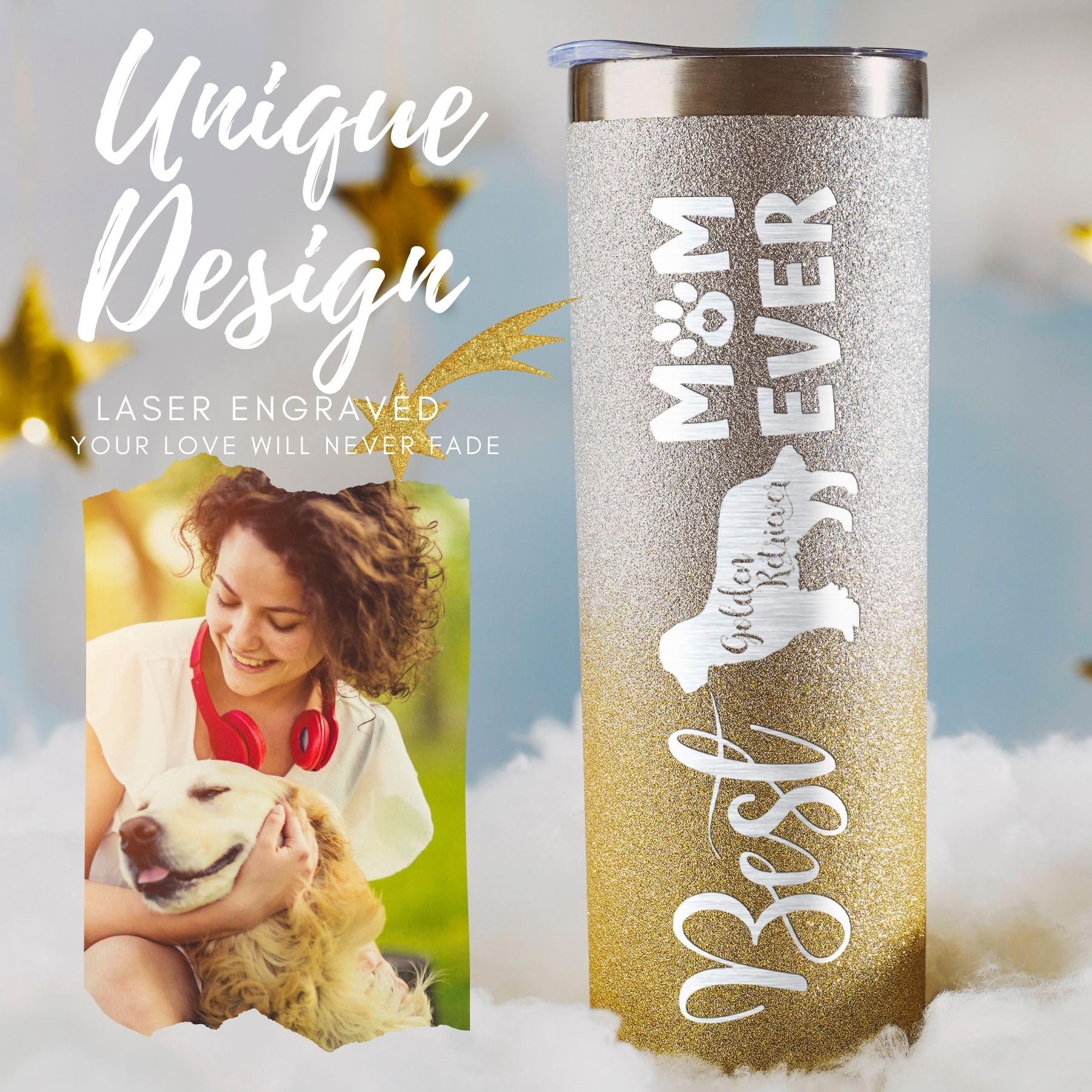 Onebttl Golden Retriever Gifts For Women, Dog Lover Gifts, Gifts For Dog Mom, Dog Owner, 20Oz Glitter Skinny Travel Tumbler, Gol