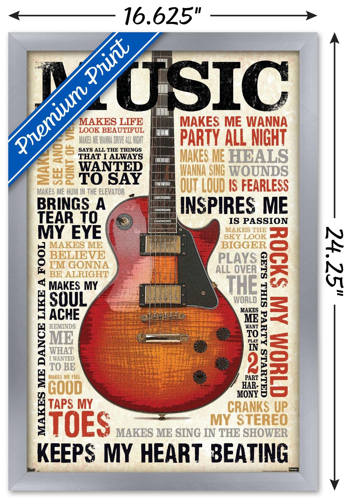 Trends International Music Inspires Me Wall Poster, 14.725'' X 22.375'', Silver Framed Version