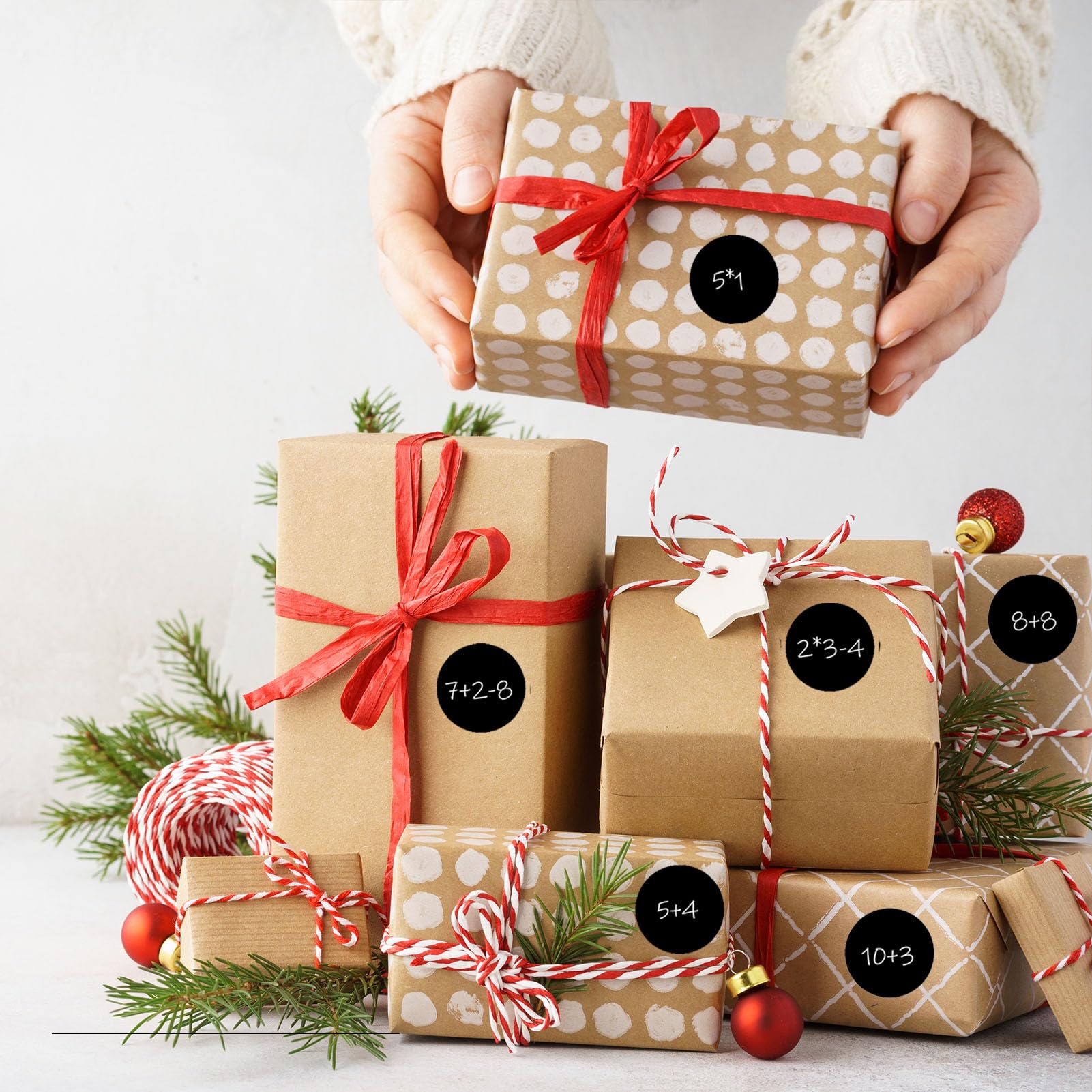 HERZWILD 6 Sets Christmas Advent Calendar Numbers Sticker Square Gift Stickers 1-24 Christmas Number Stickers for Xmas Countdown