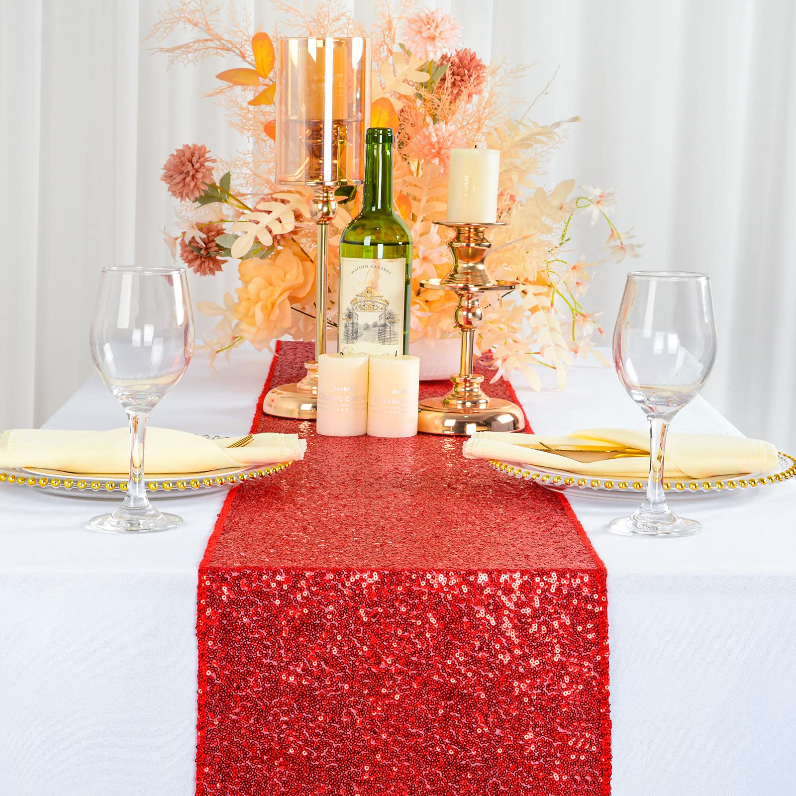 ShinyBeauty 12x72-Inch Rectangle-Red-Sequin Table Runner- for Wedding/Party/Decor 12x72-Inch Christmas Table Runner Red Runner for Tables Bridal Shower Table Runner for Reception