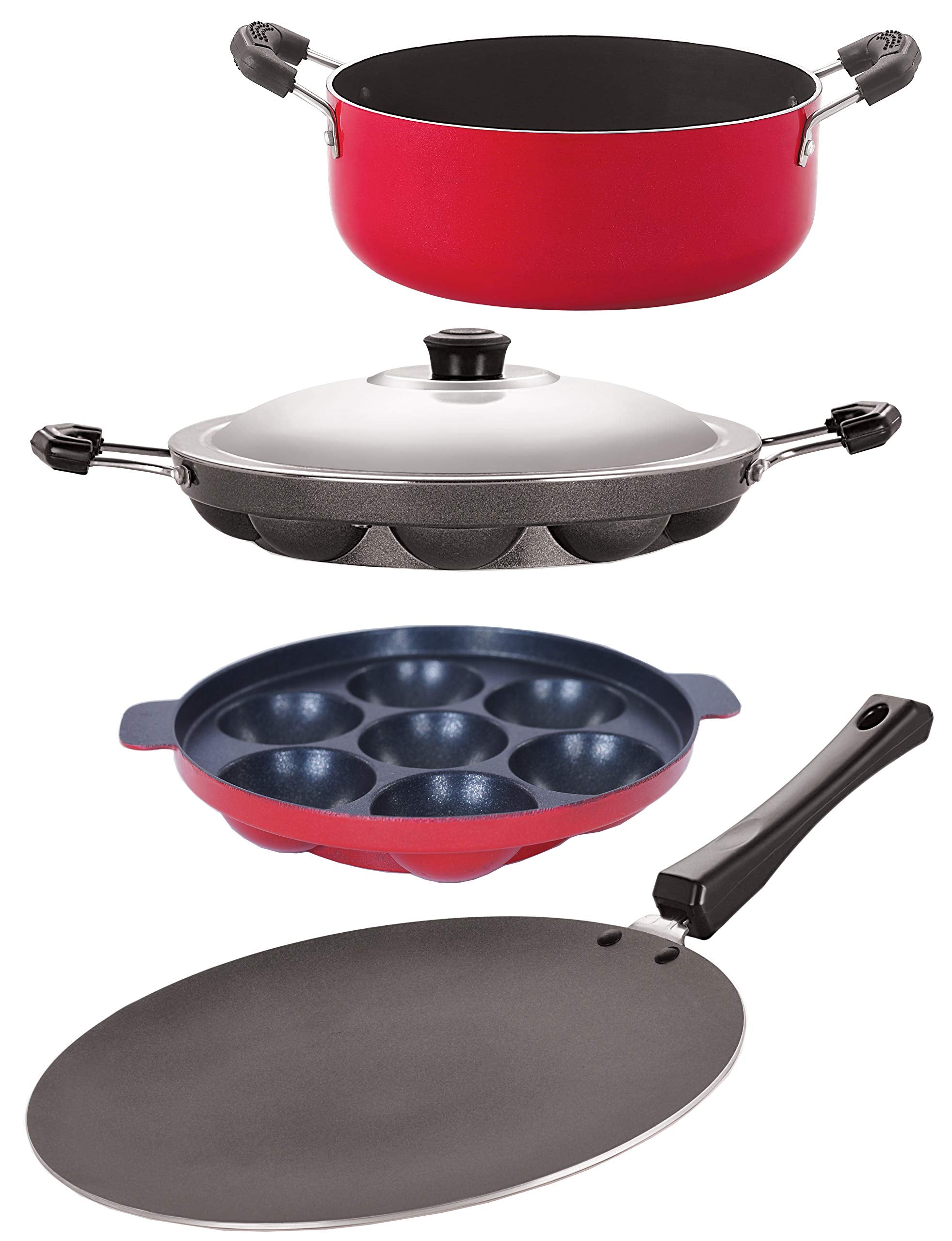 Nirlon Good Quality Nonstick 3 Layer Coated 4 Piece Cookware Combo Set