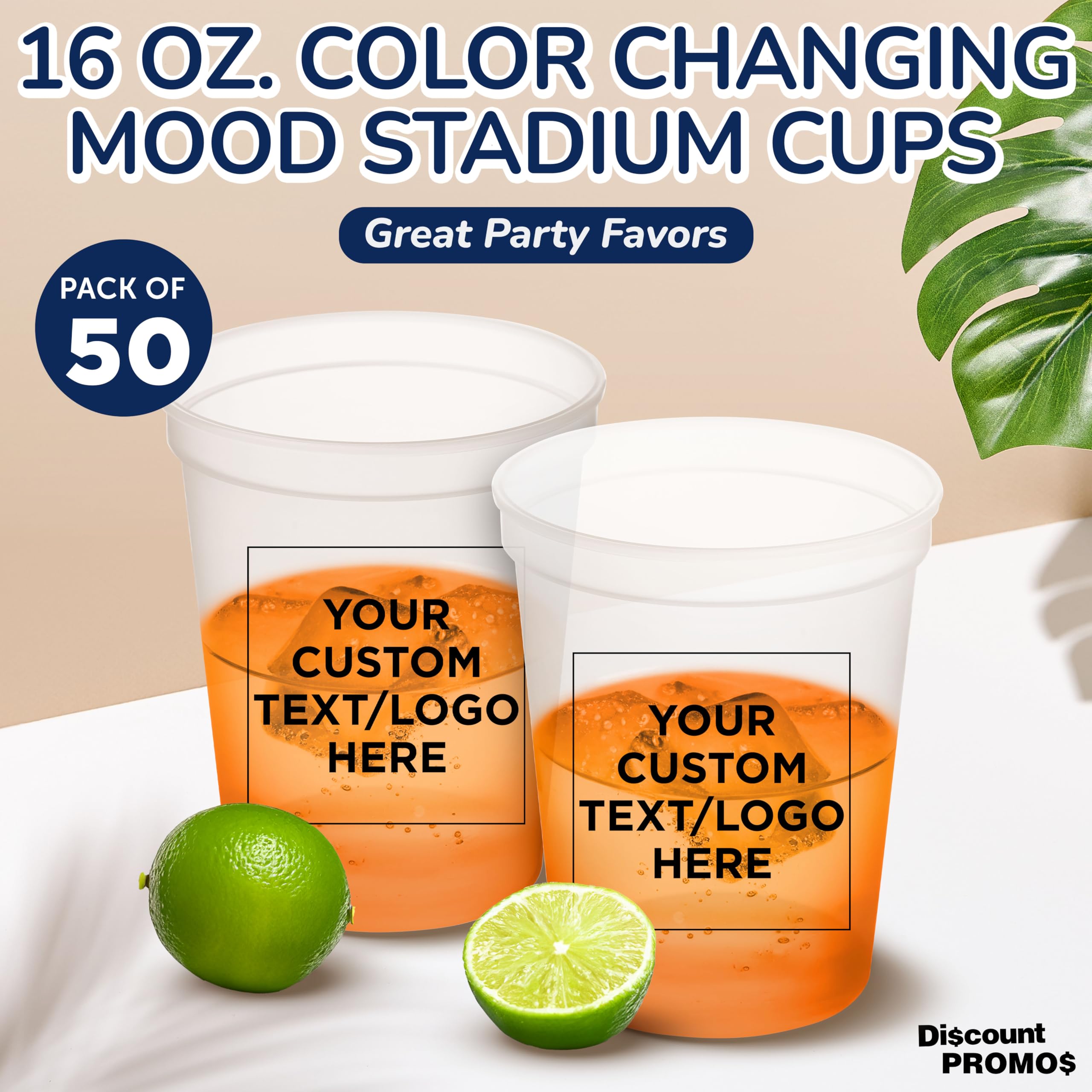 Custom Color Changing Plastic Cups 16 Oz. Set Of 50, Personalized Bulk Pack - Reusable, Perfect For Birthdays, Weddings, Picnic,