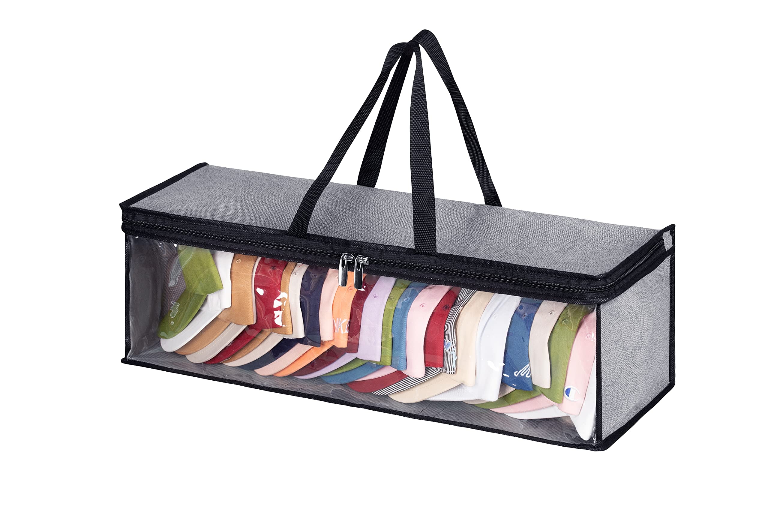 Keetdy Hat Organizer For Baseball Caps Holder Large Hat Storage Bag Rack With Double Carry Handles And Zipper Closure, Grey
